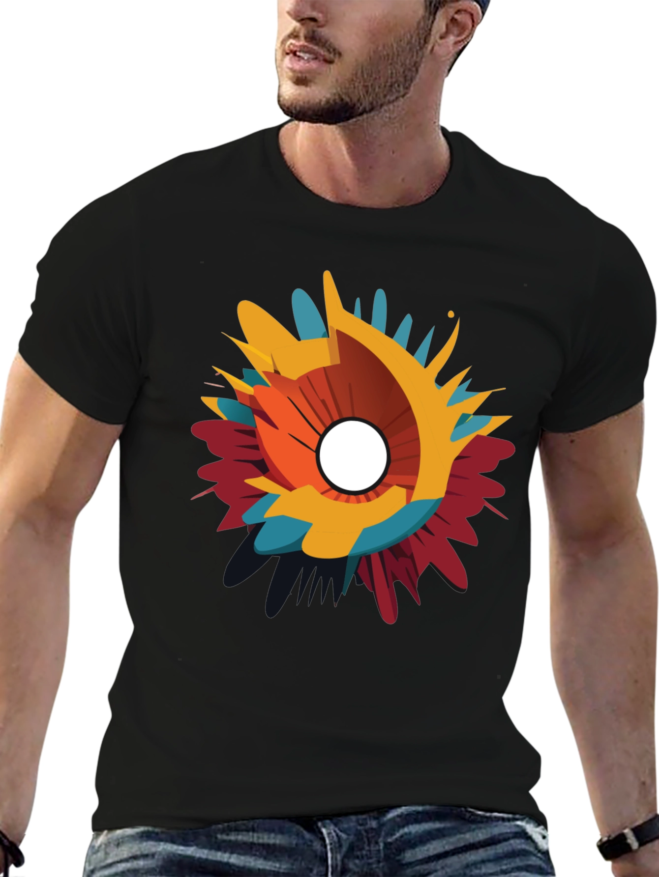 Black Abstract Splash Graphic Black T-Shirt view 6