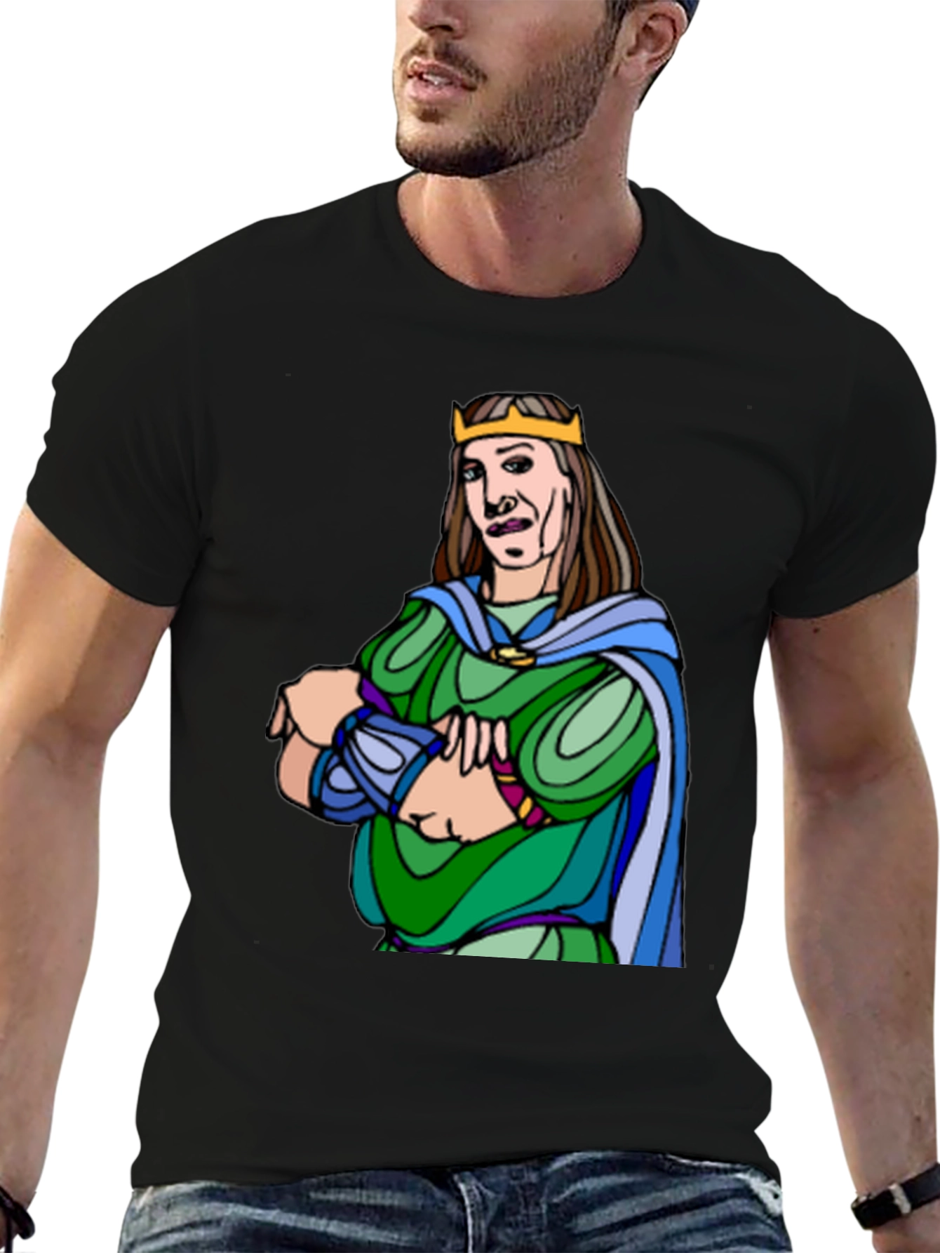Black King Cartoon Graphic Black T-Shirt view 6