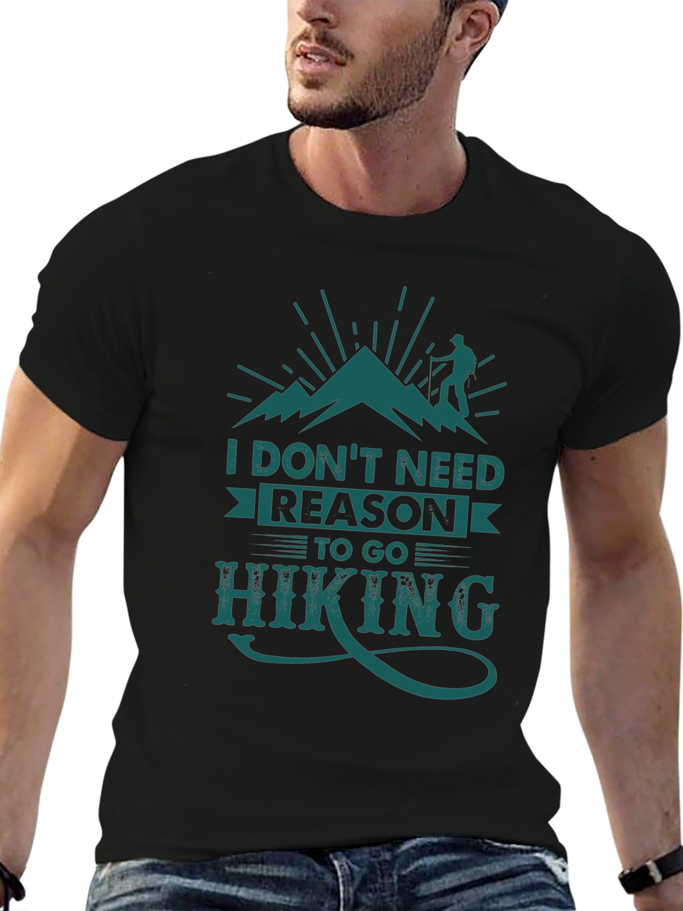 Black Hiking Graphic Tee: I Don't Need Reason To Go Hiking view 6
