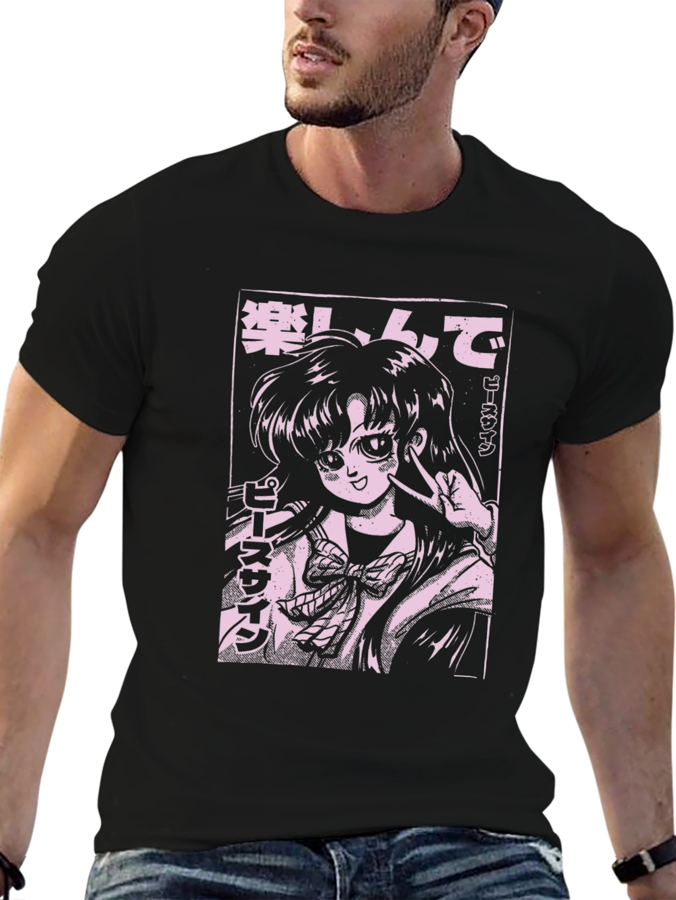 Black Anime Girl Graphic Tee - Black view 6