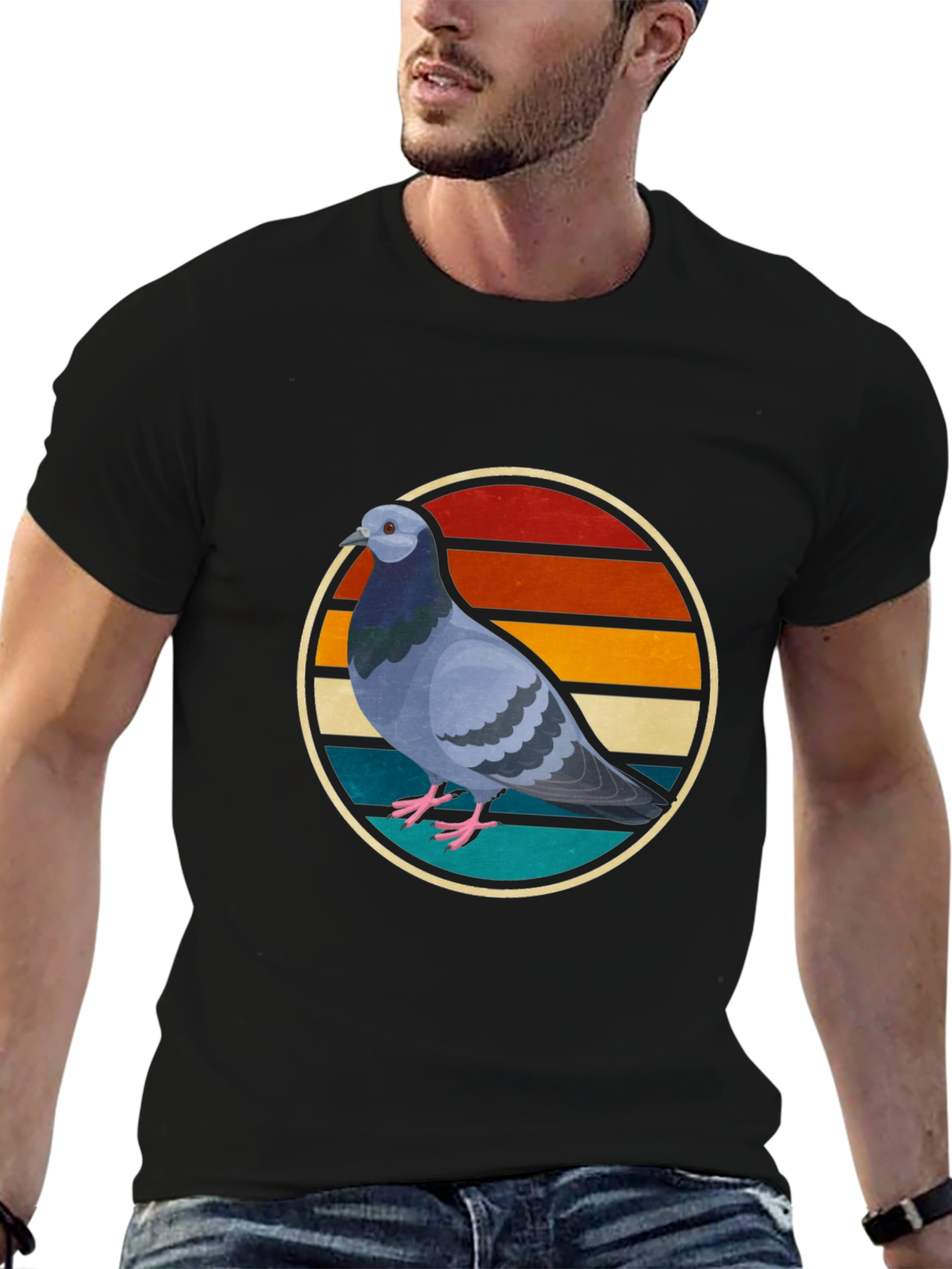 Black Retro Pigeon Graphic Tee - Cool Bird Lover Shirt view 6