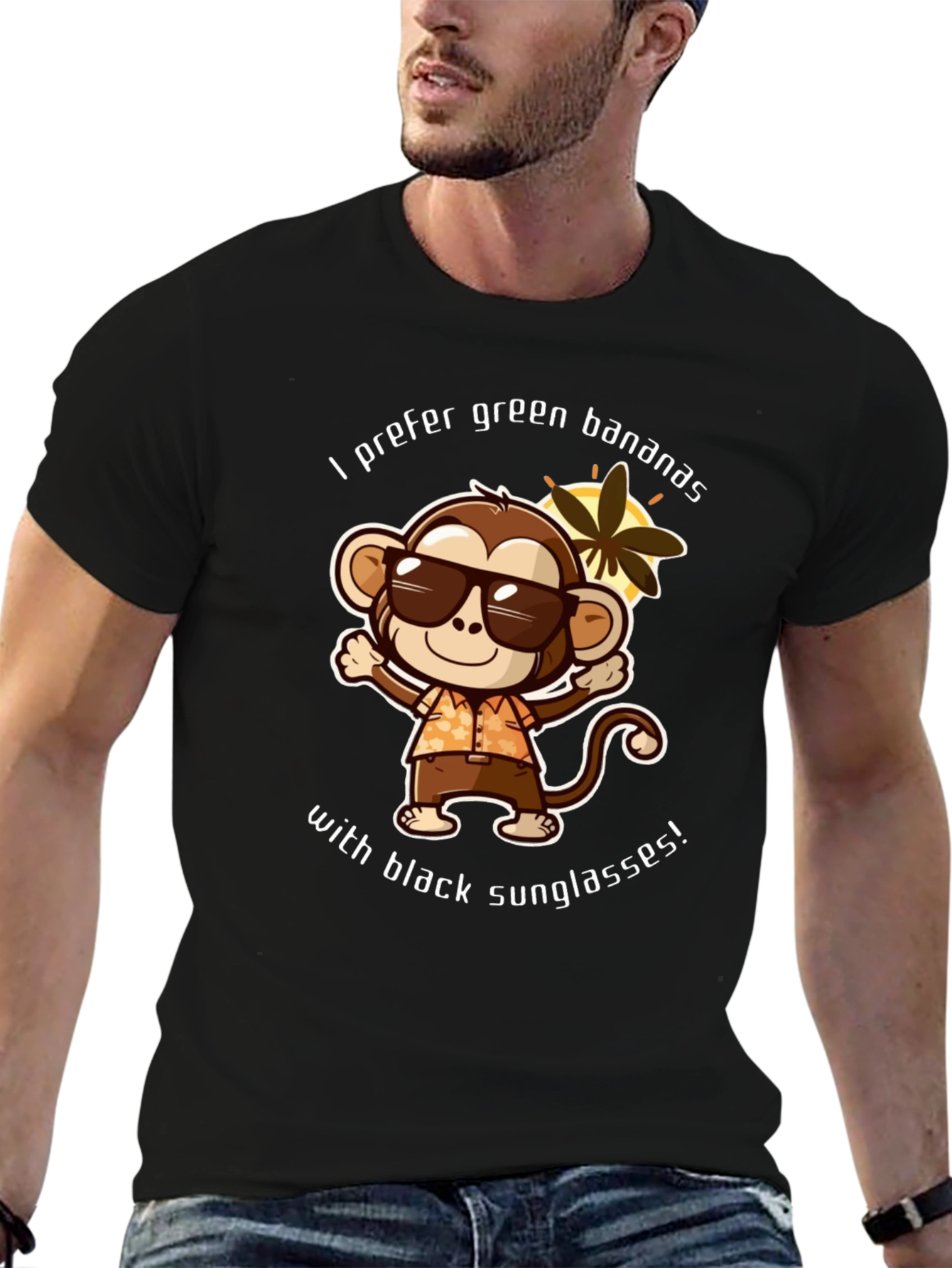 Black Funny Monkey T-shirt - I Prefer Green Bananas view 6