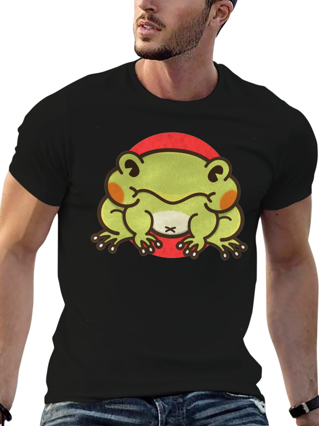 Black Cute Frog Graphic Tee - Unisex Black T-Shirt view 6