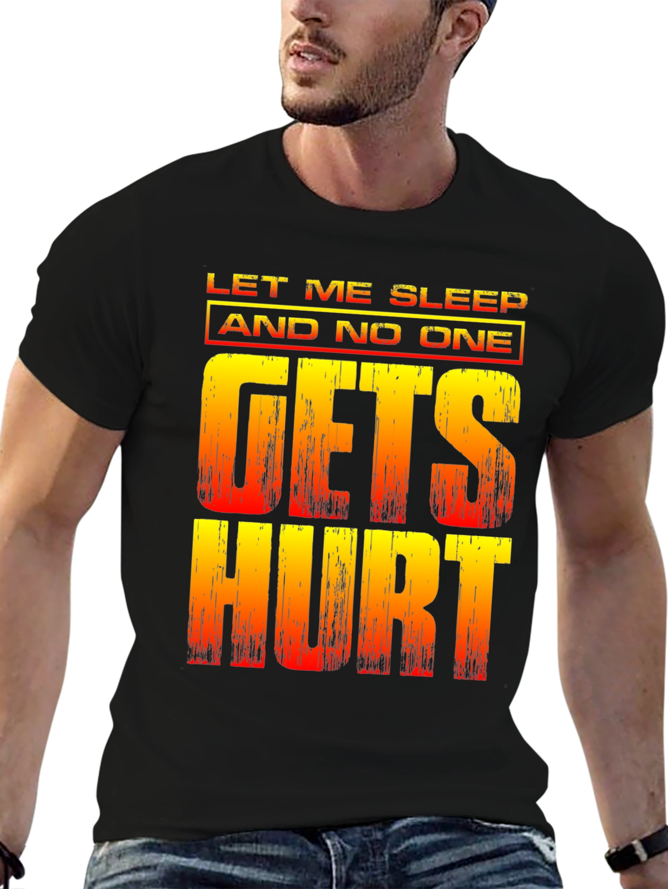 Black Let Me Sleep Funny Graphic T-Shirt view 6