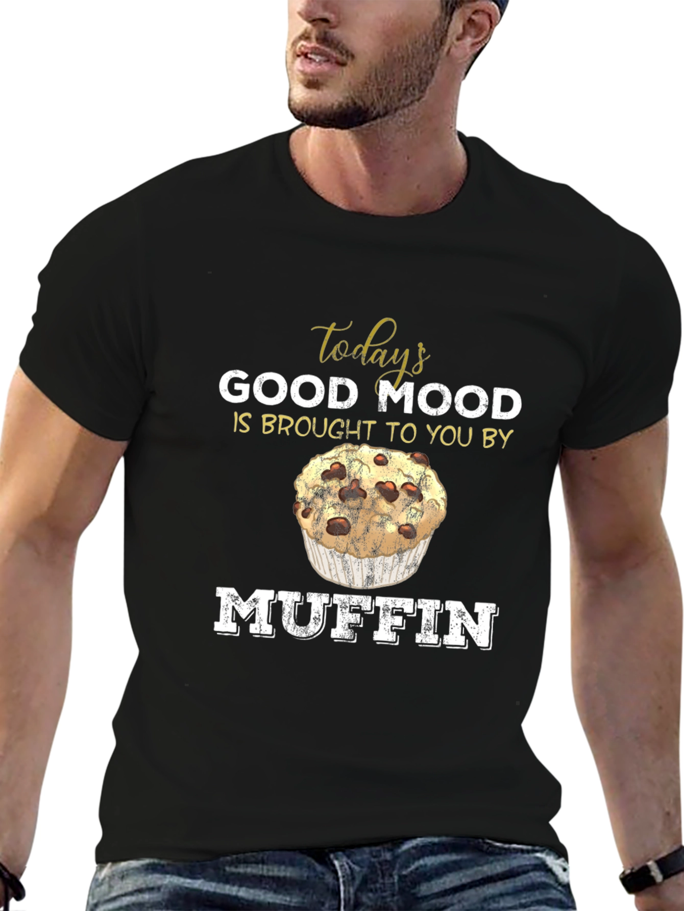 Black Muffin Mood T-Shirt - Funny Foodie Tee view 6