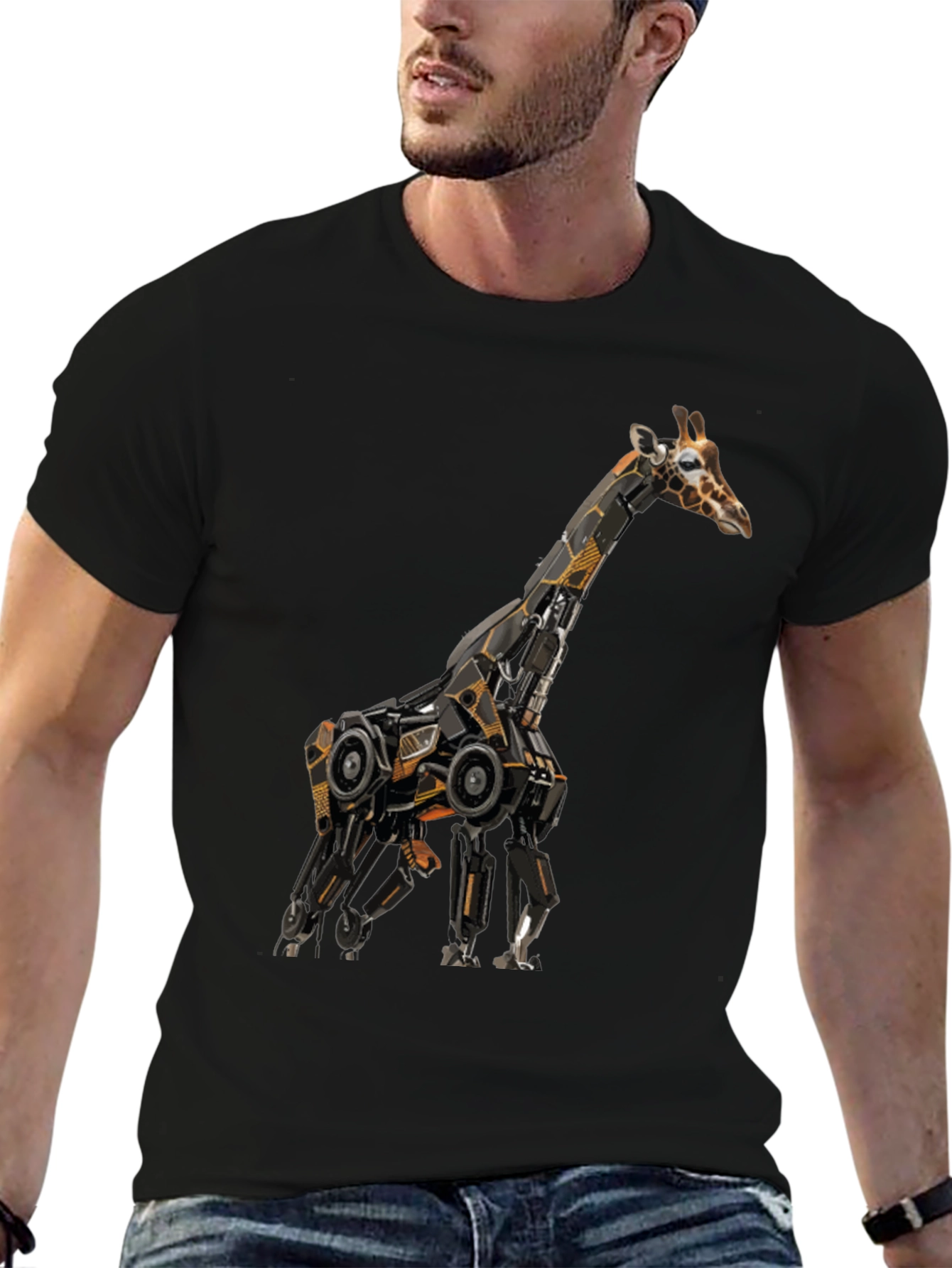 Black Robotic Giraffe Graphic Tee - Cool Black T-Shirt view 6