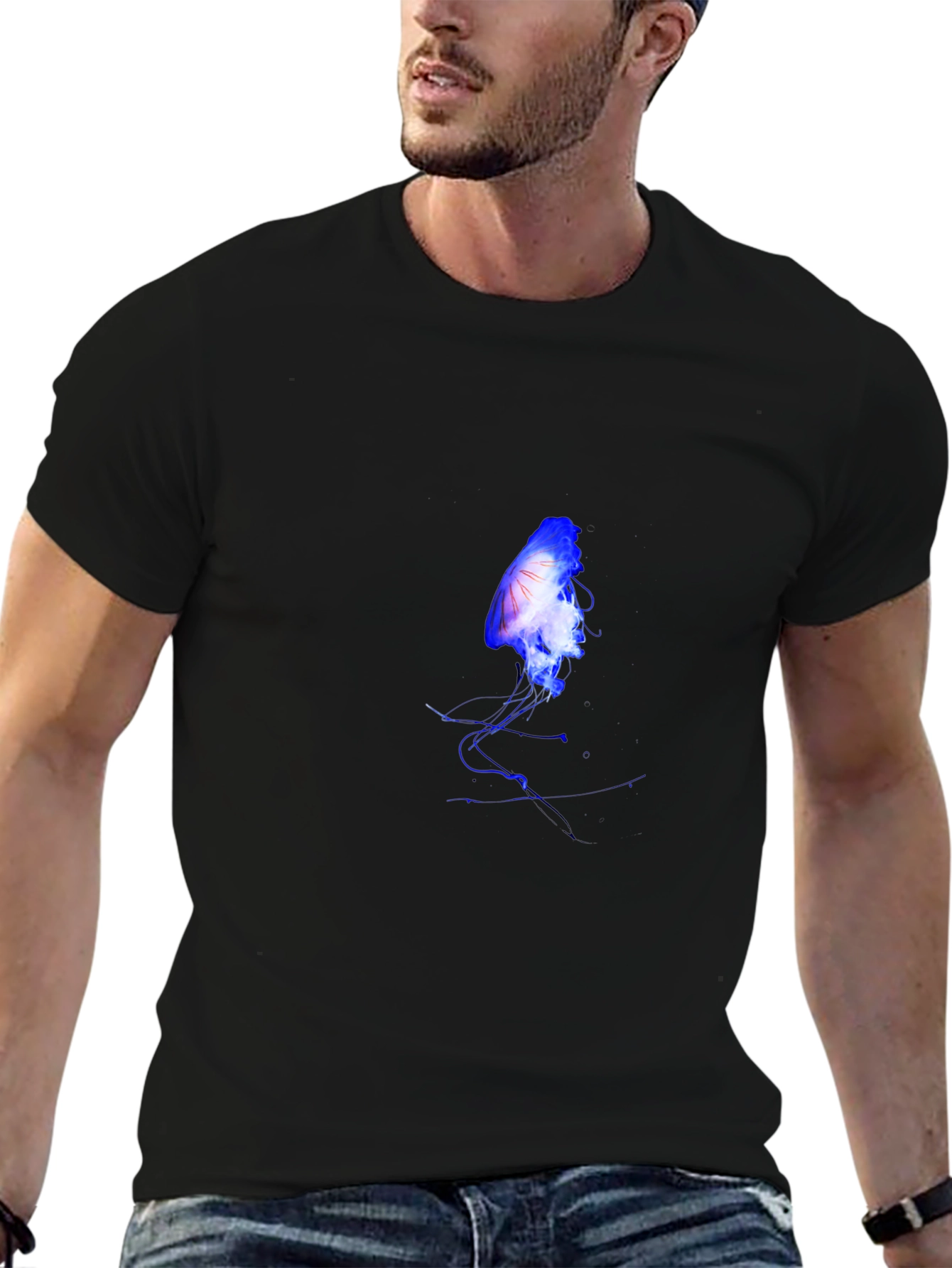Black Jellyfish Print Black T-Shirt - Unique Graphic Tee view 6