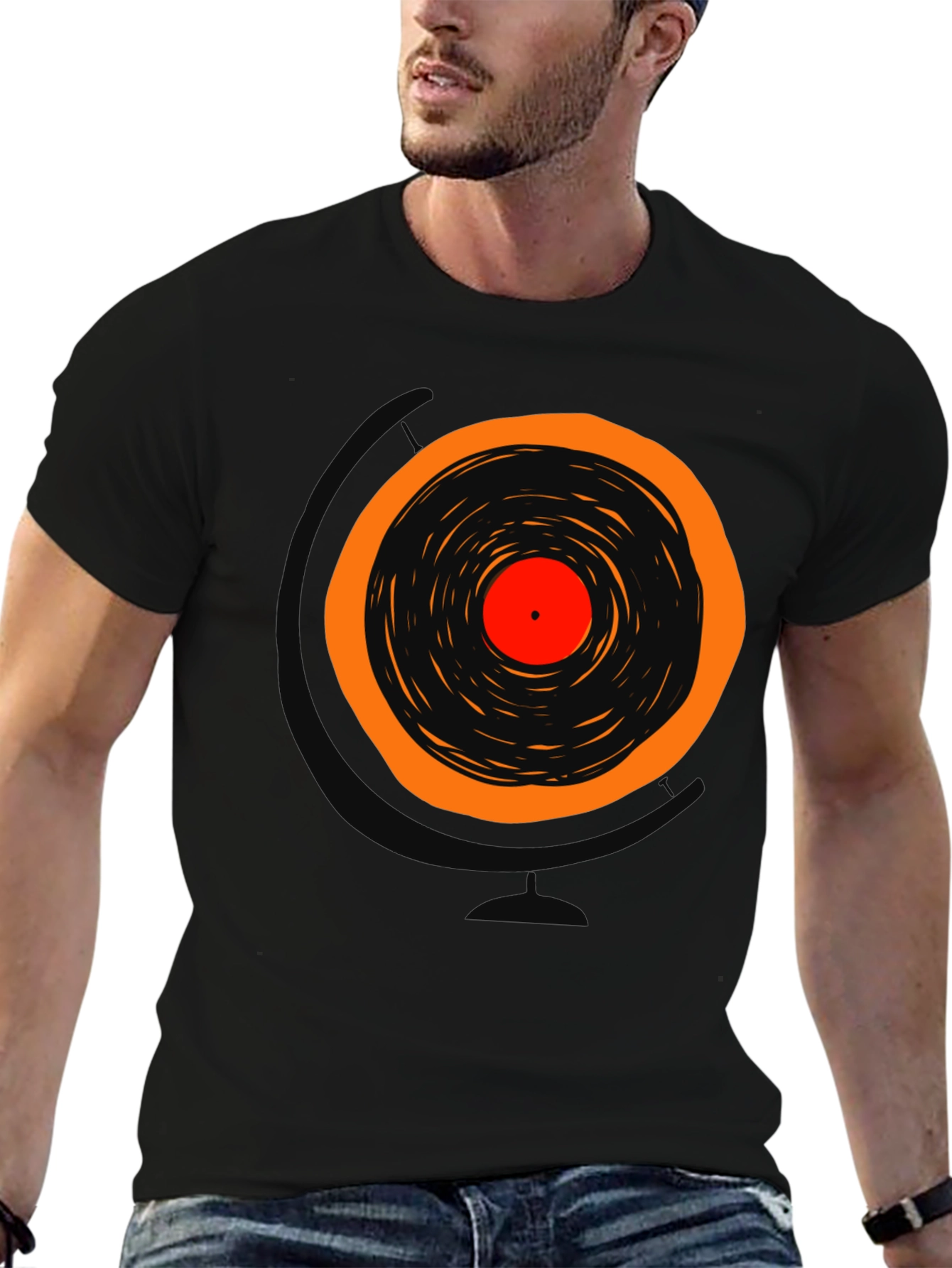 Black Retro Vinyl Record Graphic T-Shirt view 6