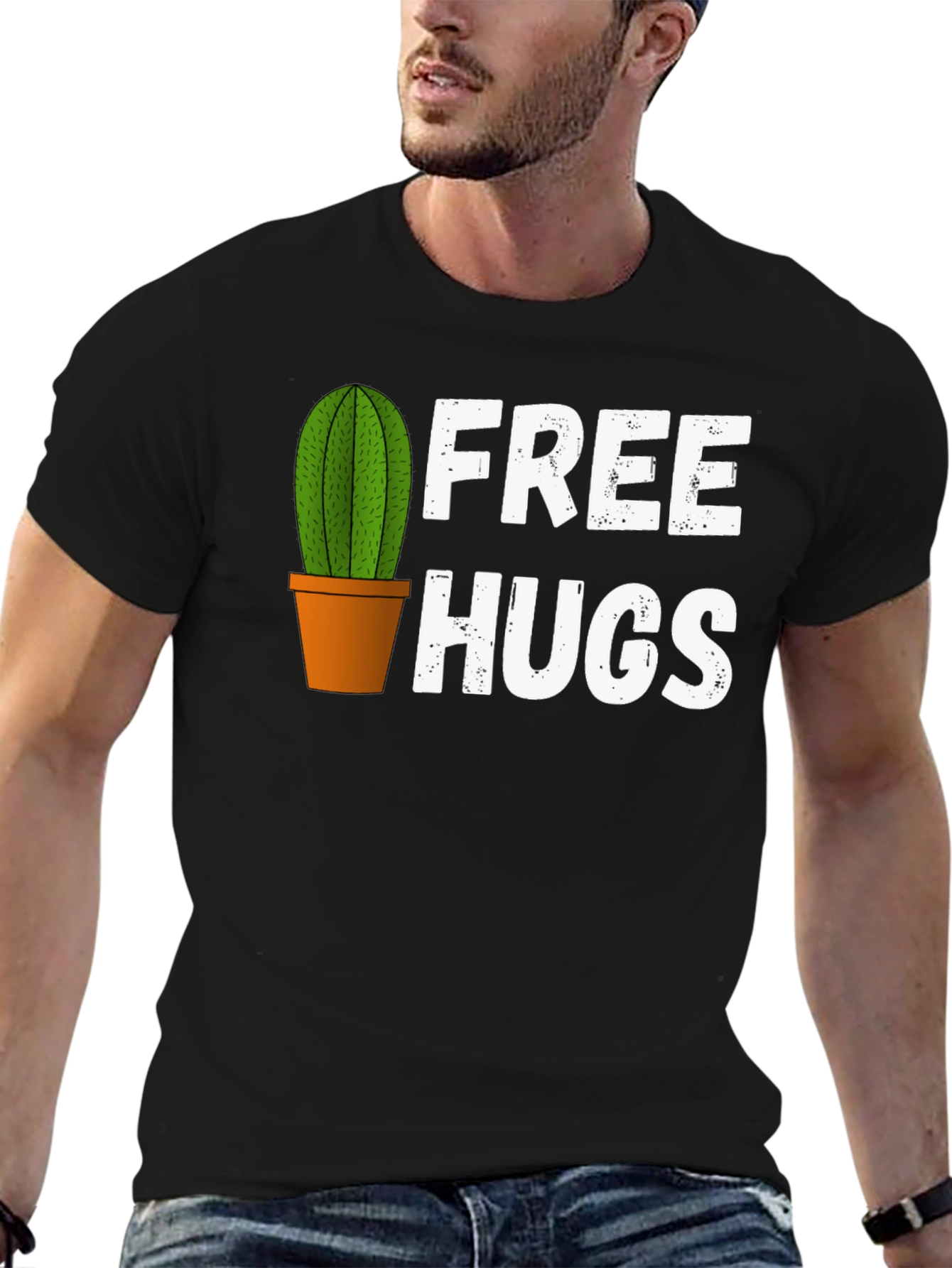 Black Free Hugs Cactus Graphic T-Shirt view 6