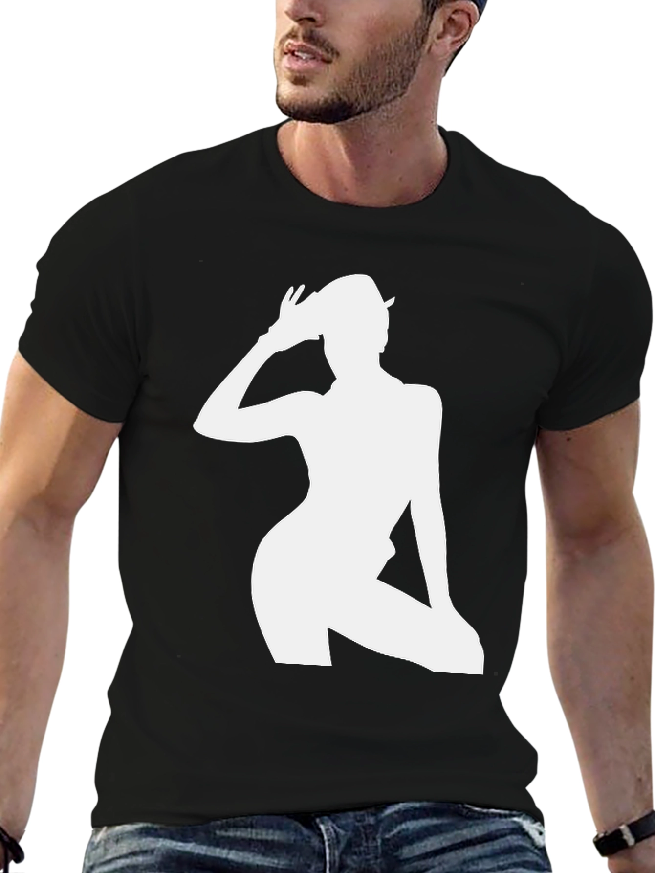 Black Silhouette Graphic Tee - Sleek Black T-Shirt view 6