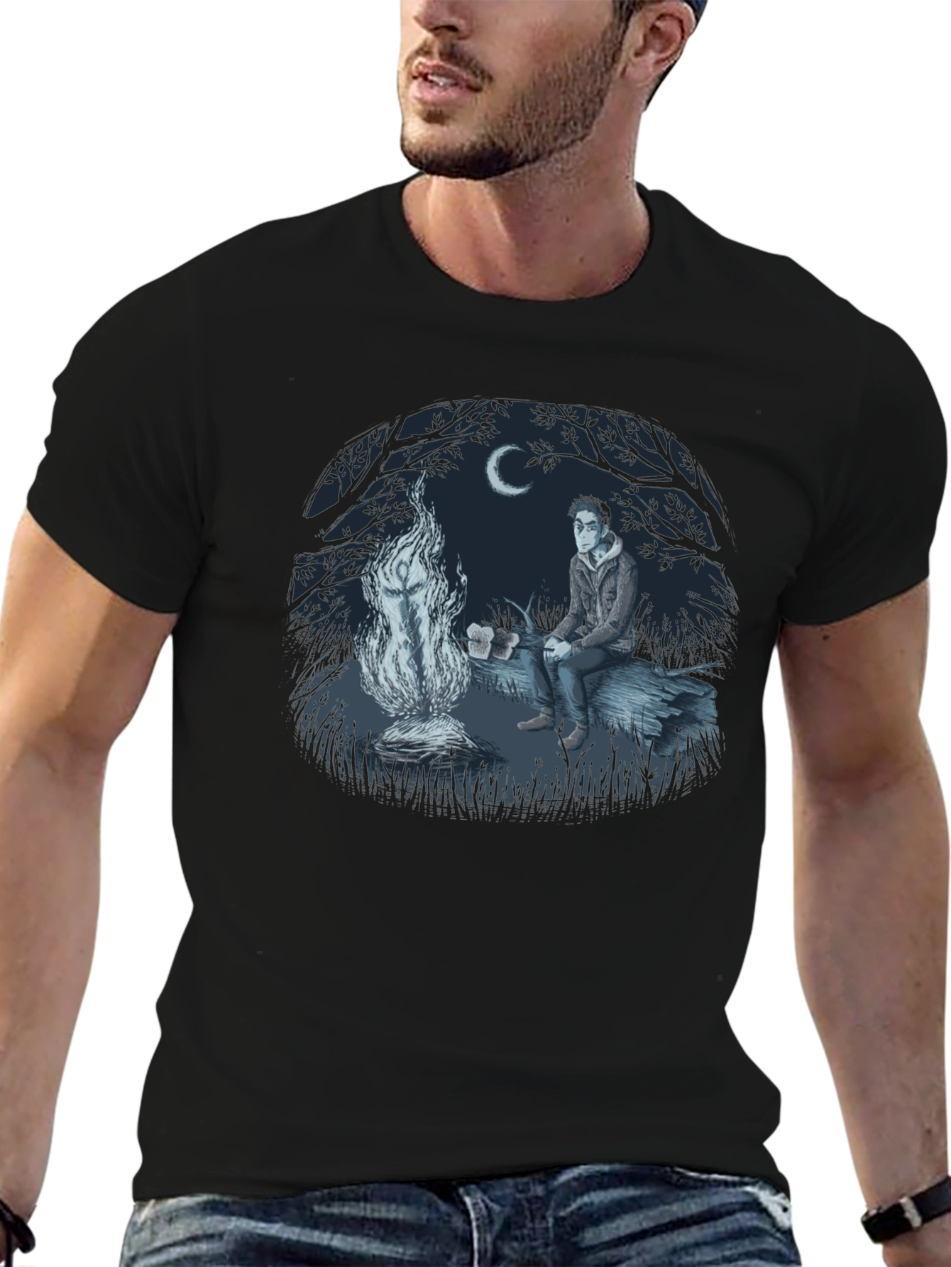 Black Campfire Story Graphic Tee - Relaxed Night Design view 6