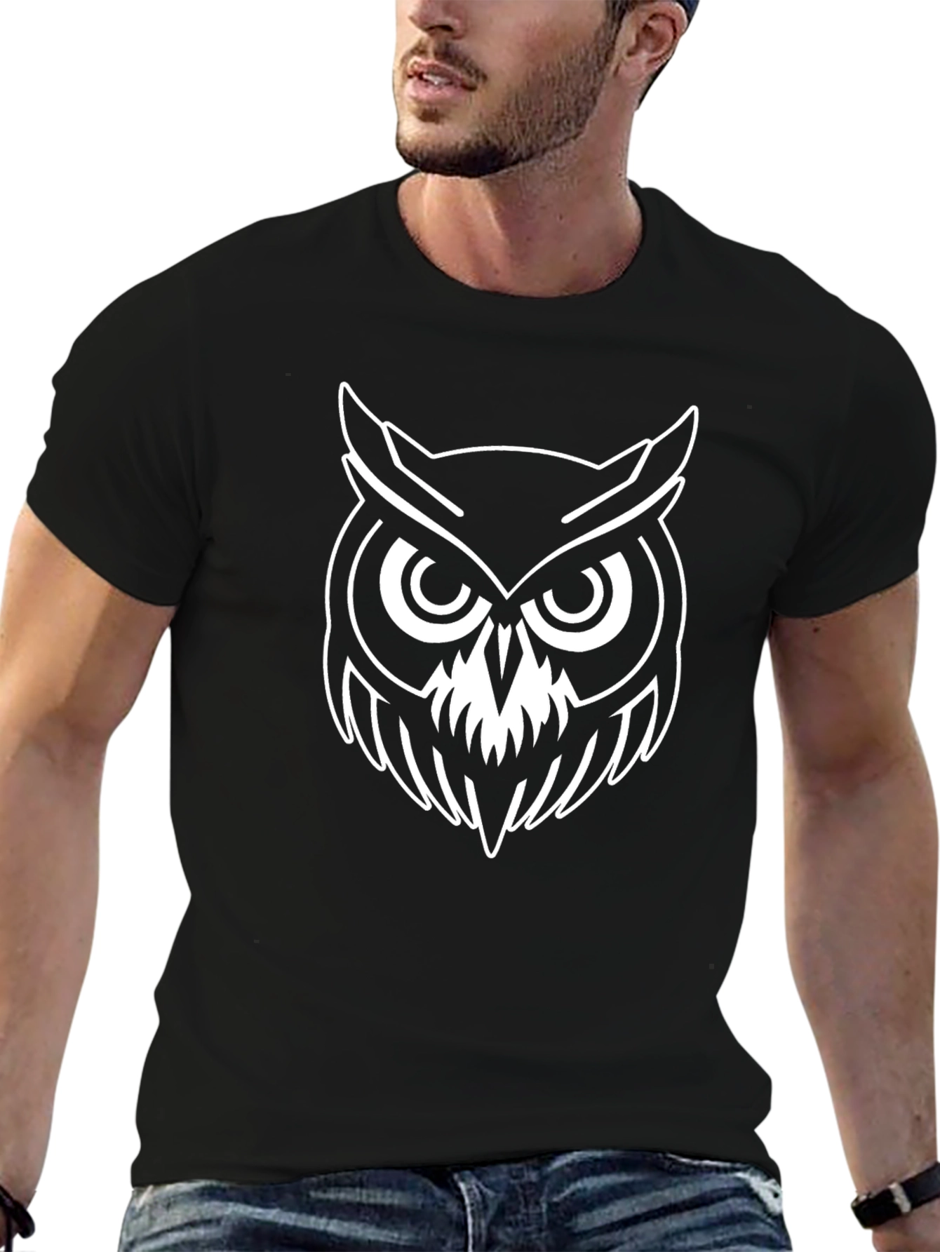Black Owl Graphic Tee - Black Cotton Blend view 6