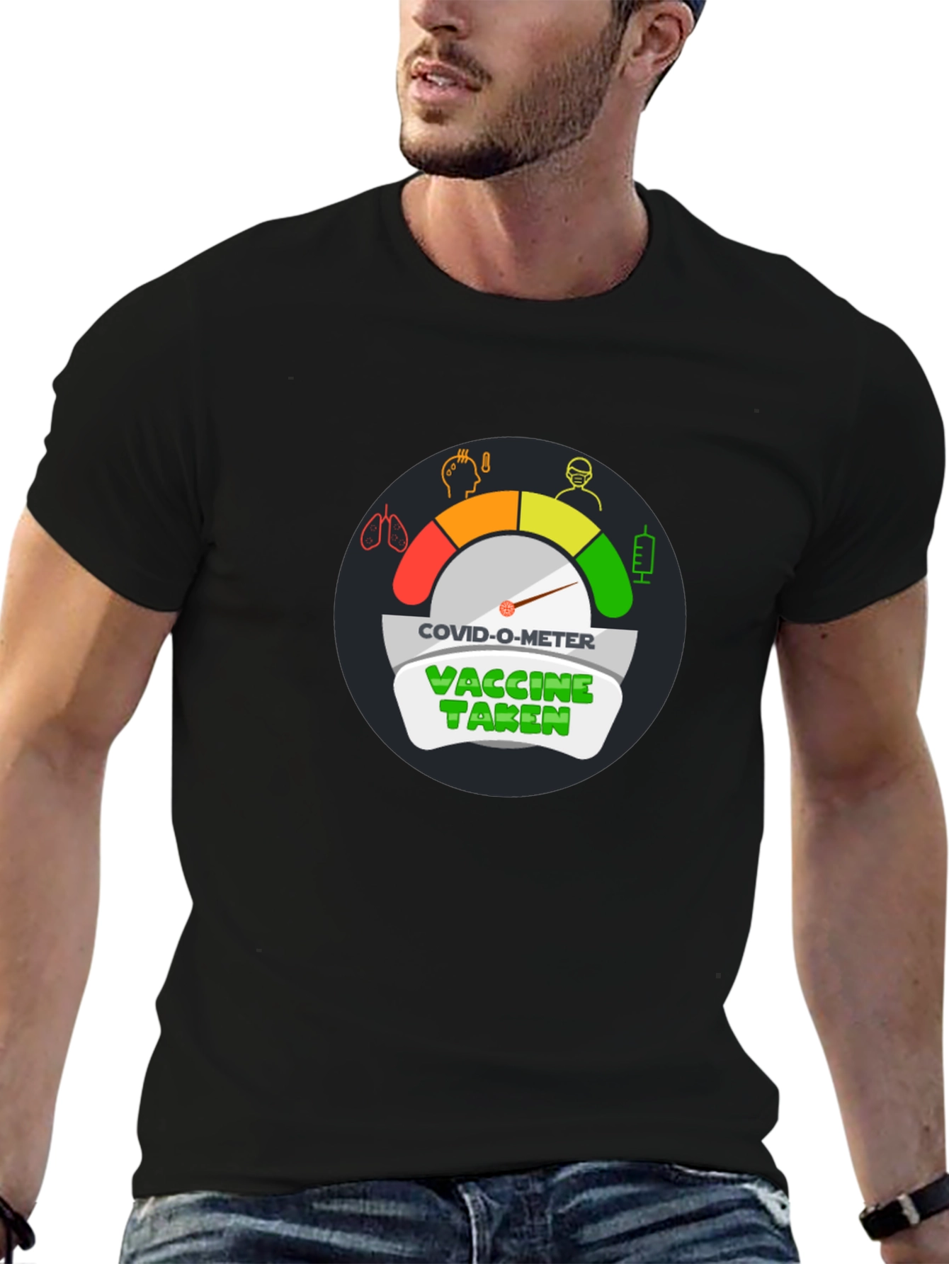 Black COVID-O-Meter Vaccine Taken Black T-Shirt view 6