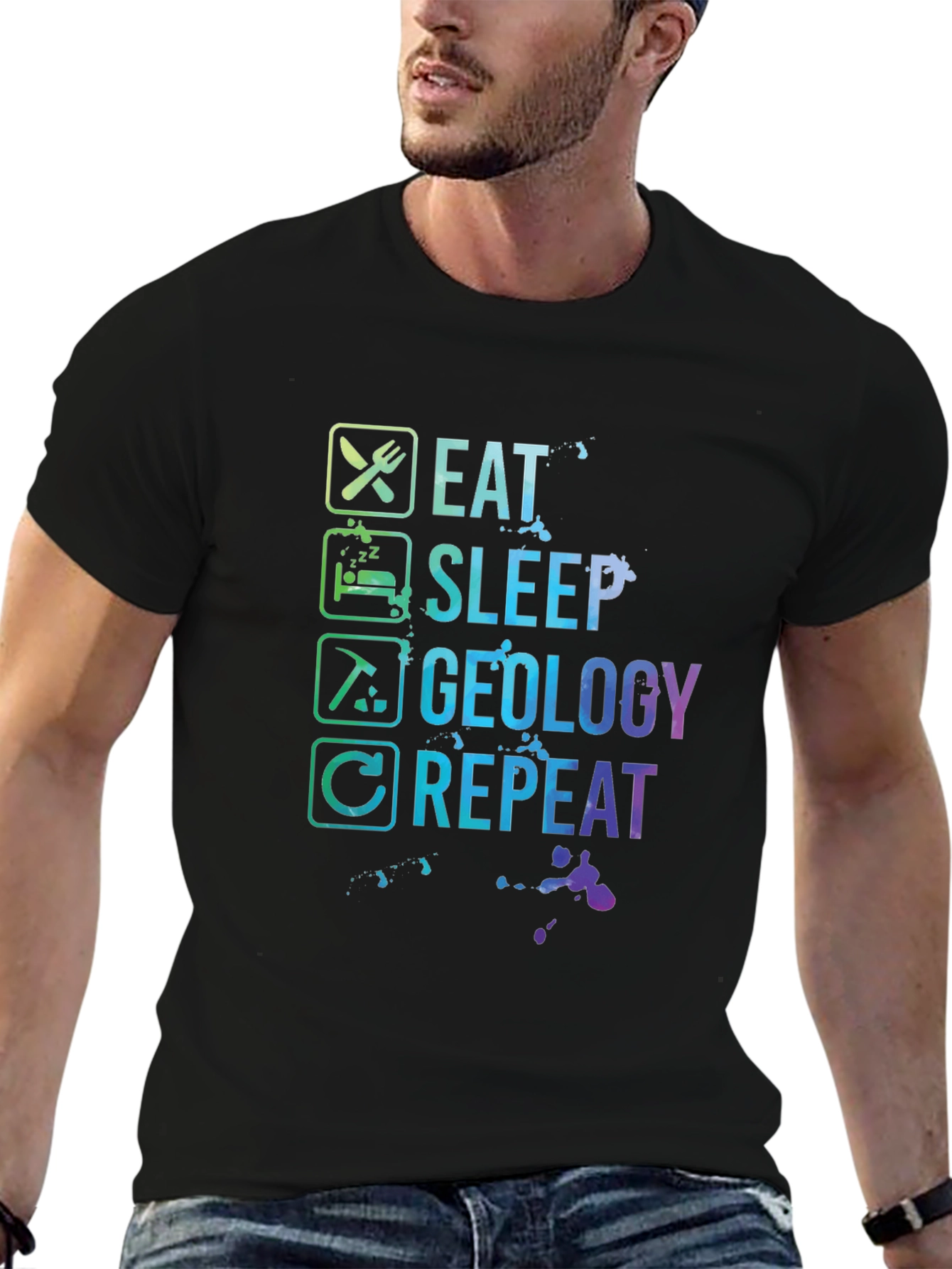 Black Eat Sleep Geology Repeat T-Shirt - Geologist Gift view 6