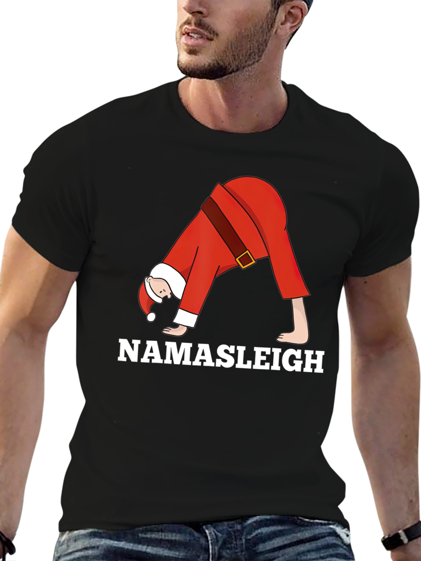 Black Namasleigh Santa Yoga Black T-Shirt view 6