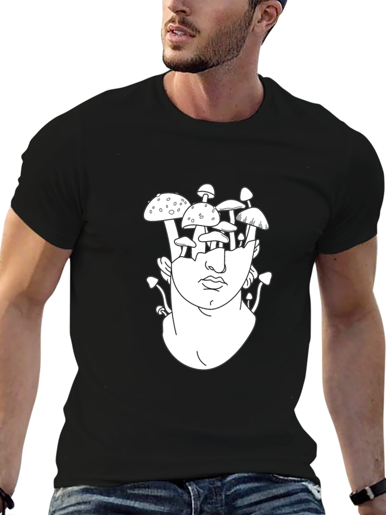 Black Mushroom Mind Graphic Tee - Unique Art T-Shirt view 6