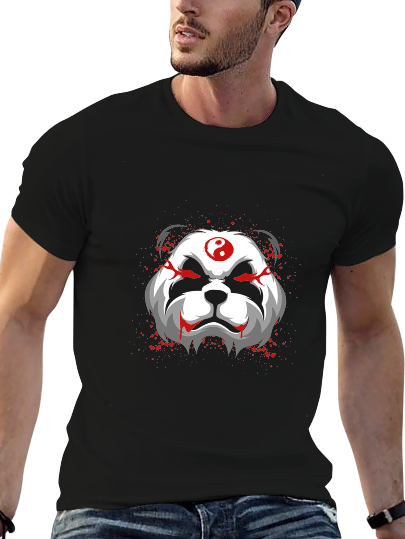 Black Evil Panda Graphic Print Black T-Shirt view 6