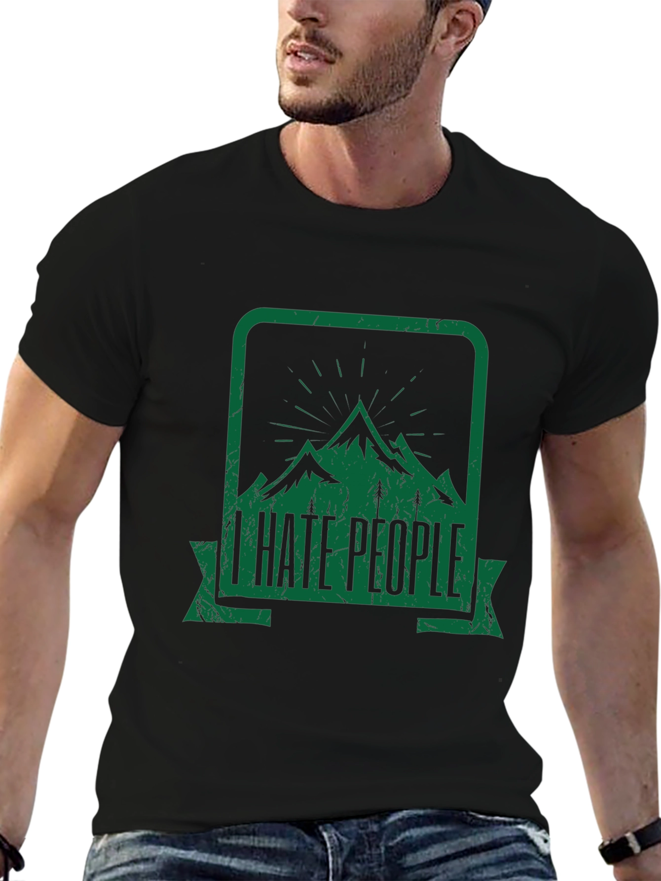 Black I Hate People Mountain Graphic Black Tee view 6
