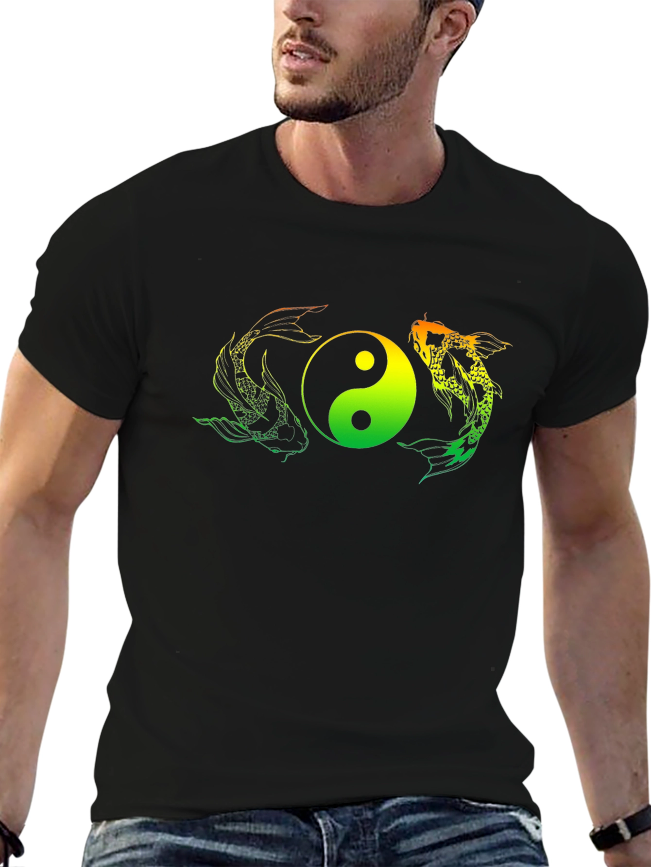 Black Yin Yang Koi Fish Graphic Tee - Black T-Shirt view 6