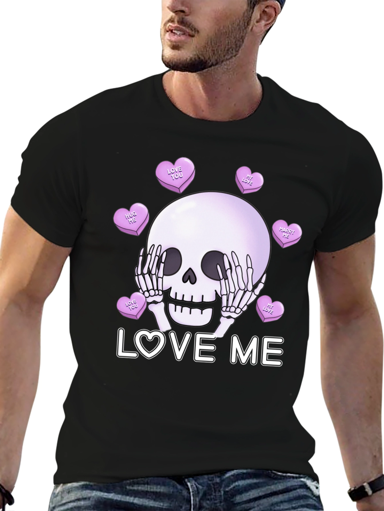 Black Love Me Skull Tee - Valentine's Day Skeleton Shirt view 6