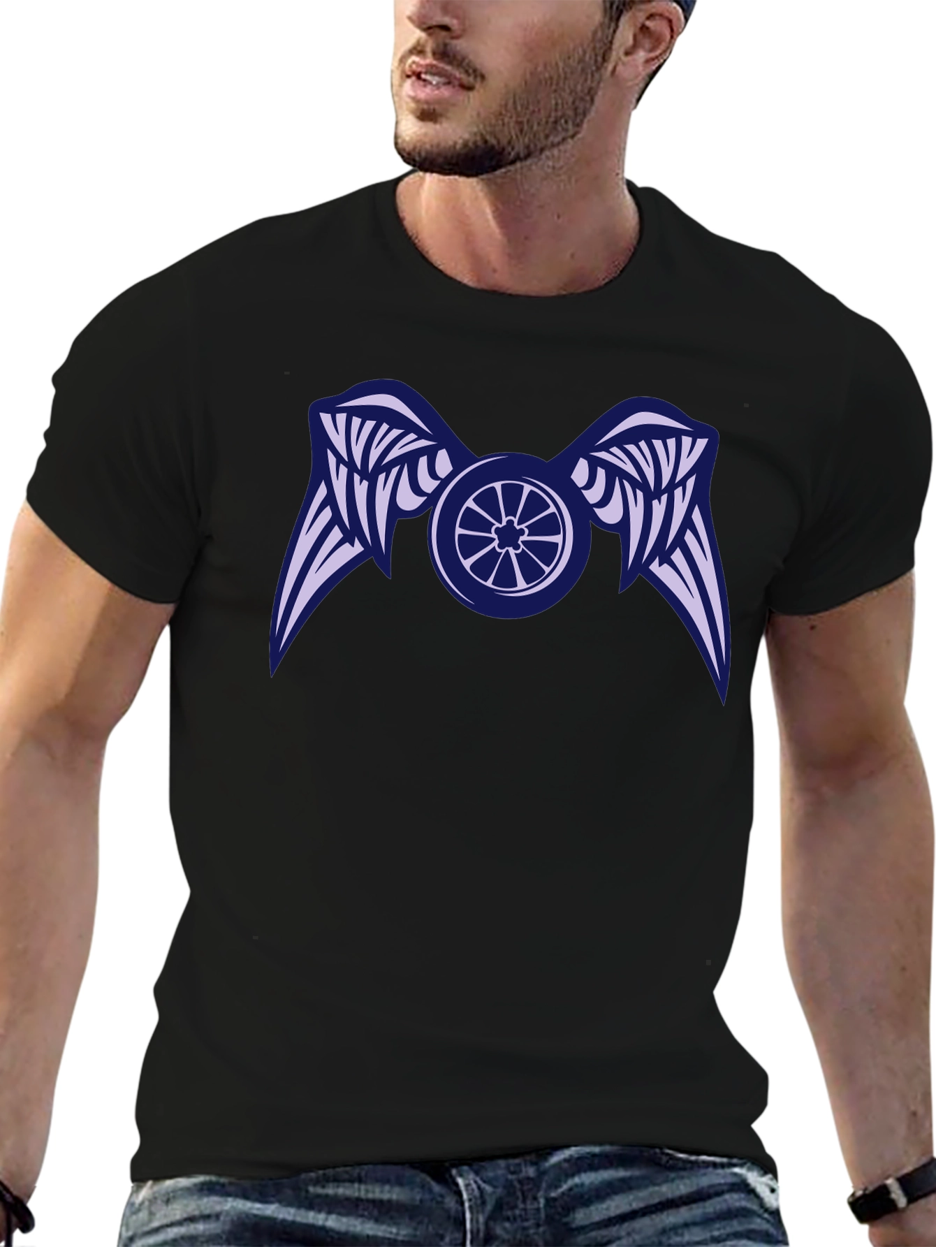 Black Winged Wheel Black T-Shirt - Unique Design view 6