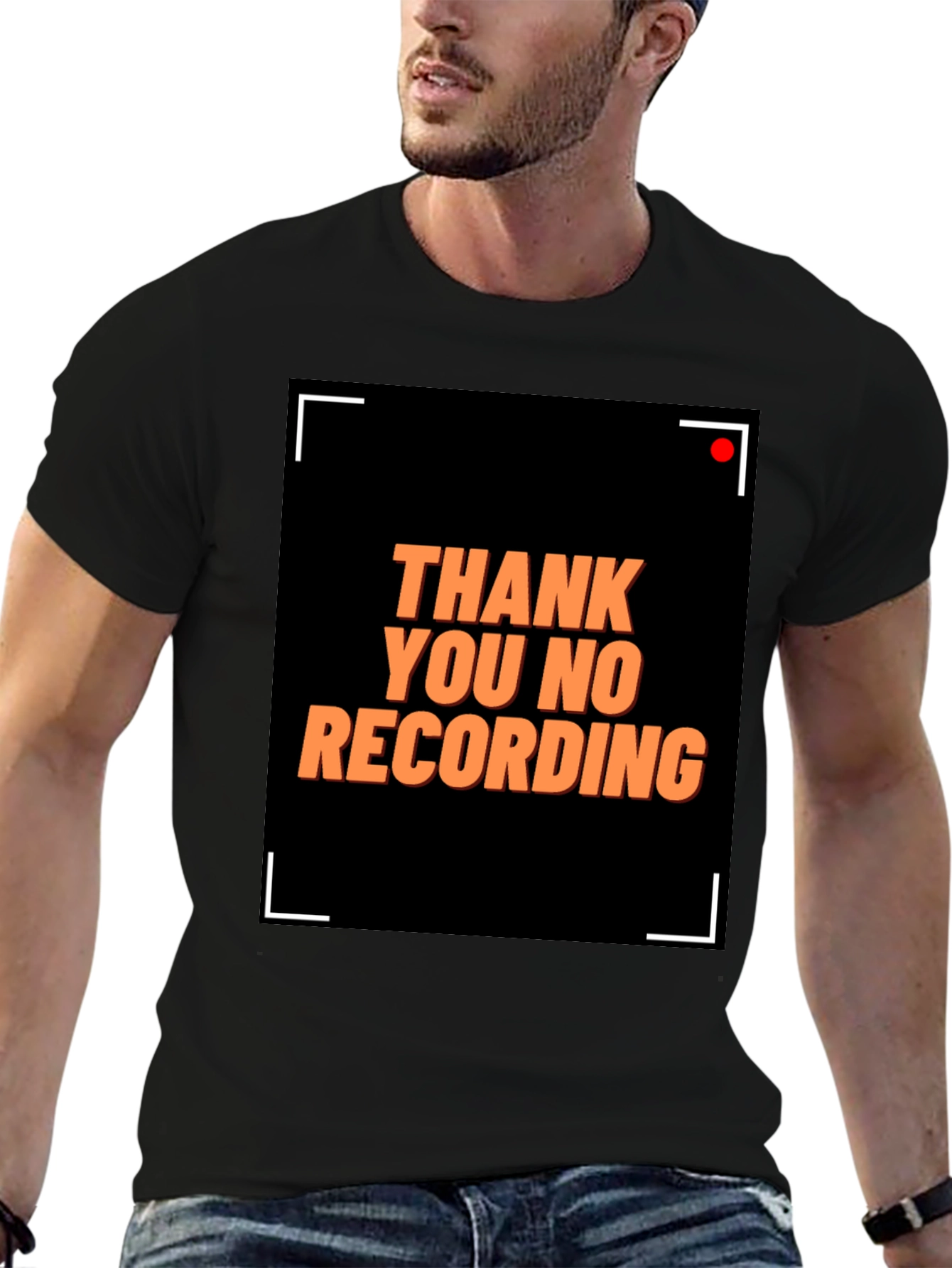 Black Thank You No Recording Graphic Tee view 6