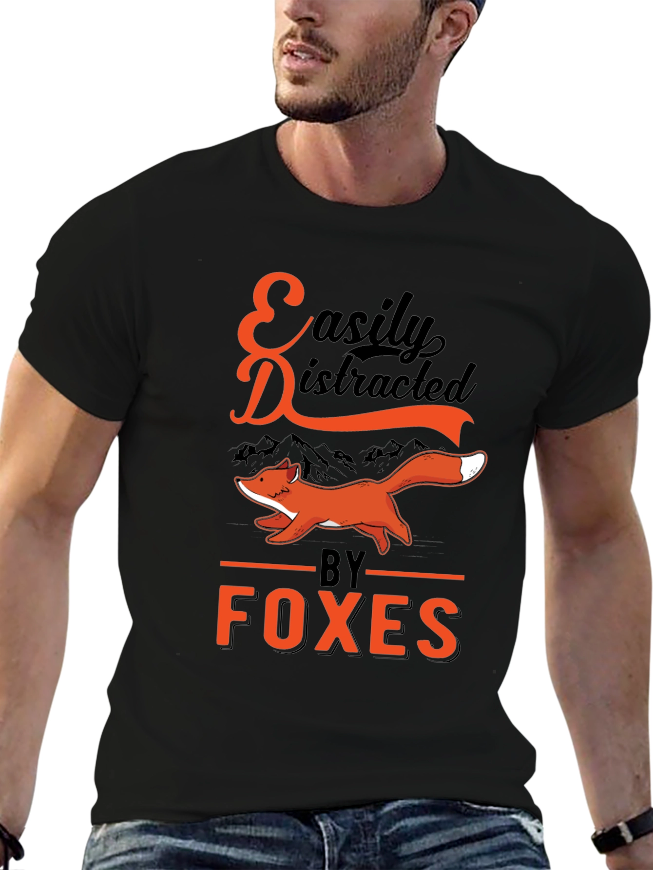 Black Easily Distracted by Foxes T-Shirt view 6