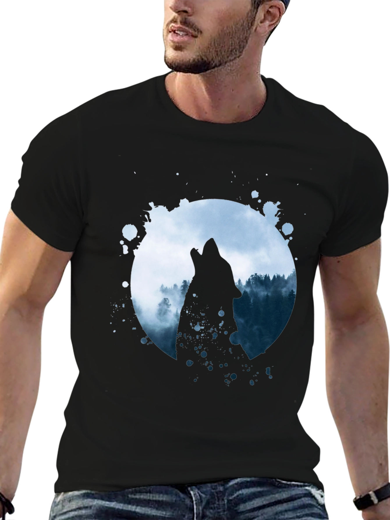 Black Wolf Howl Graphic Tee - Black Cotton Blend view 6