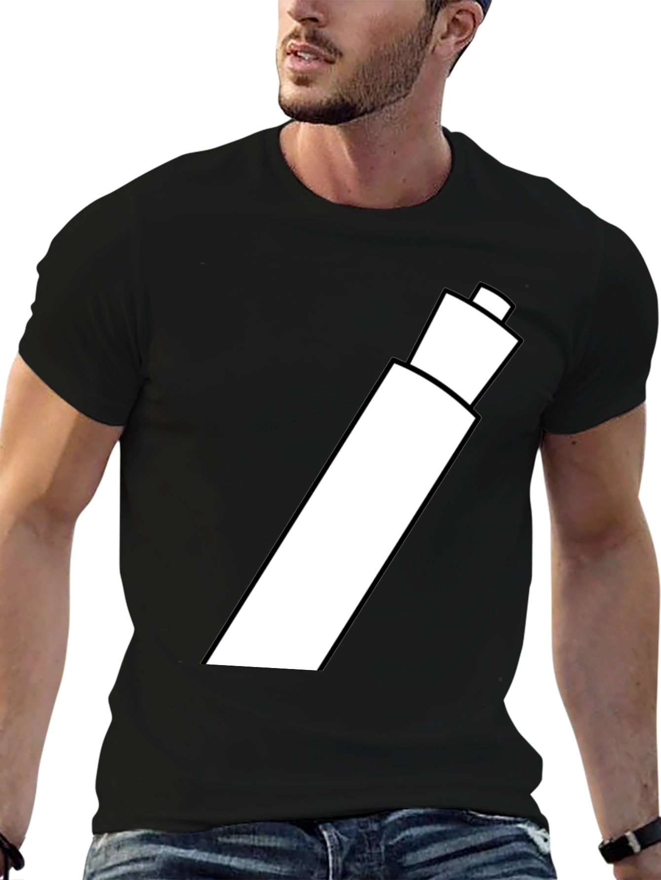 Black Men's Black Graphic T-Shirt - White Marker Design view 6