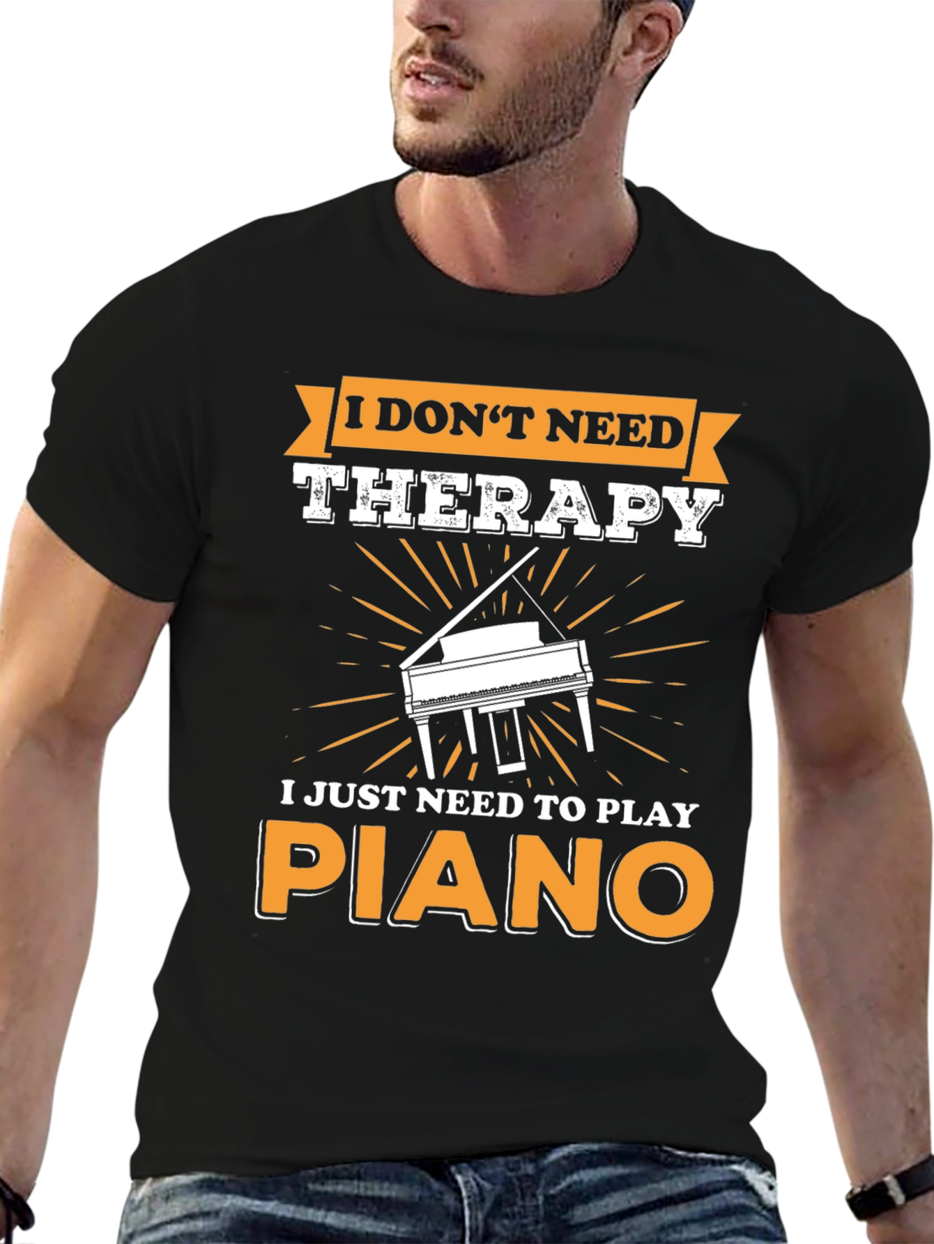 Black I Don't Need Therapy Piano T-Shirt view 6