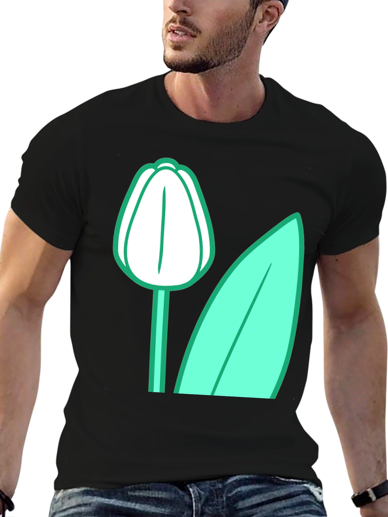 Black Tulip Graphic Tee - Black Cotton Blend view 6