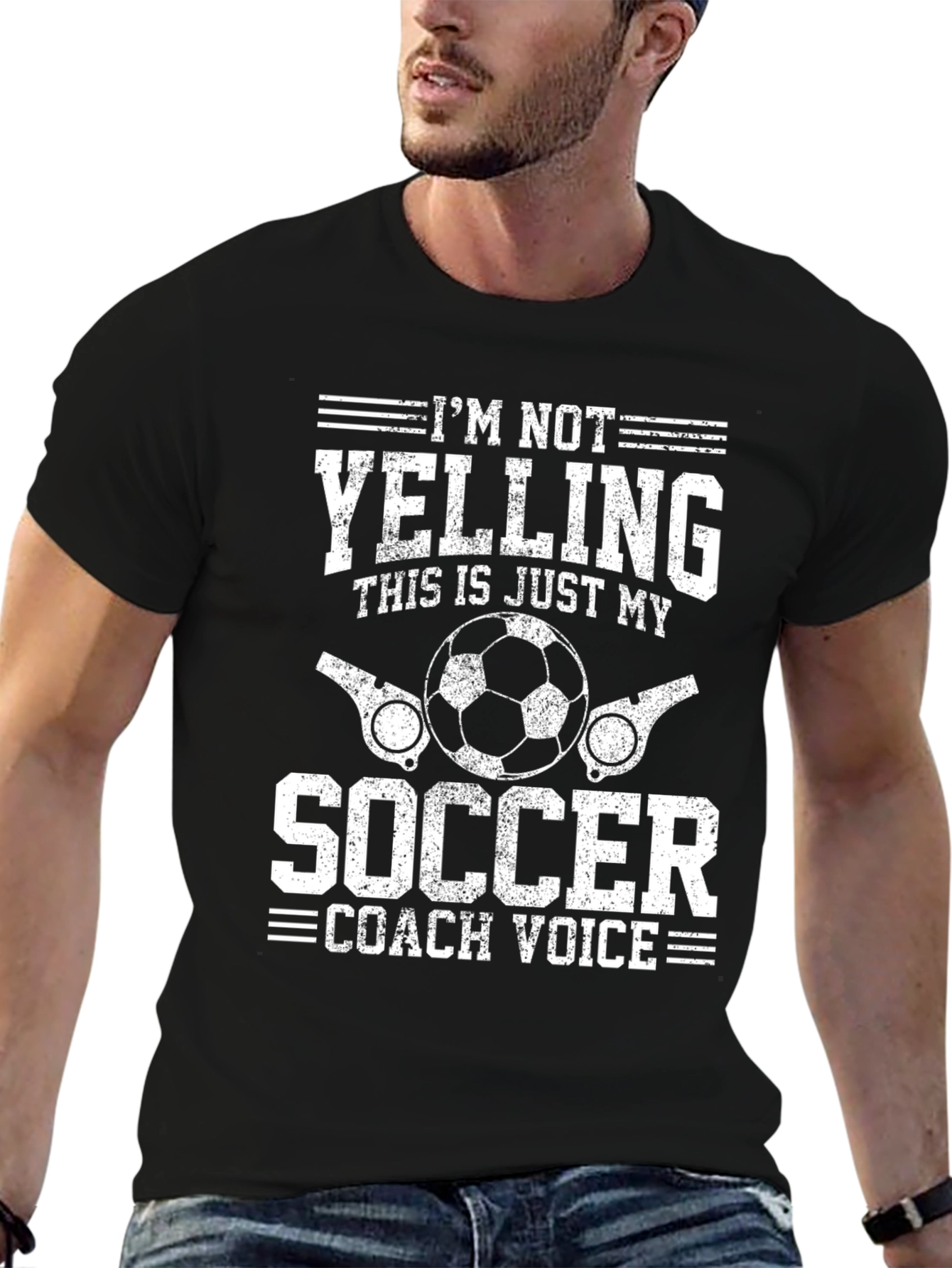 Black Soccer Coach Voice T-Shirt - Funny Graphic Tee view 6