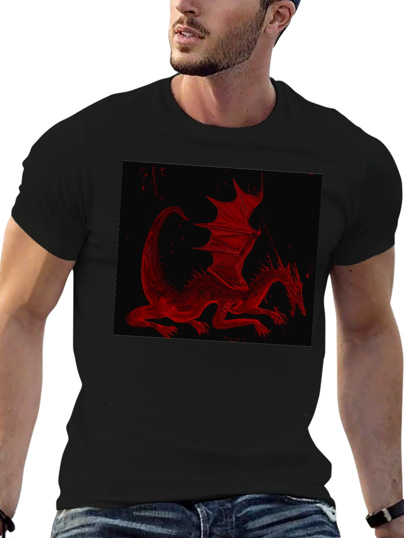 Black Red Dragon Graphic T-Shirt - Black view 6