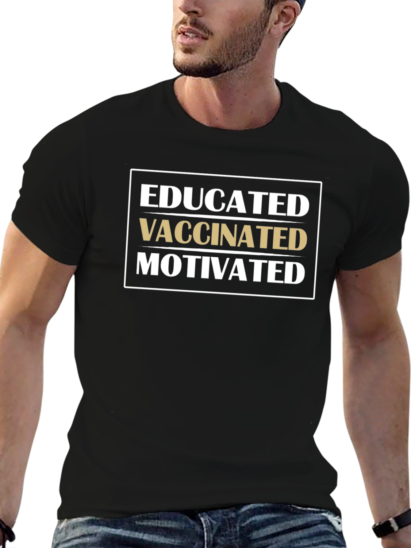 Black Educated Vaccinated Motivated T-Shirt view 6