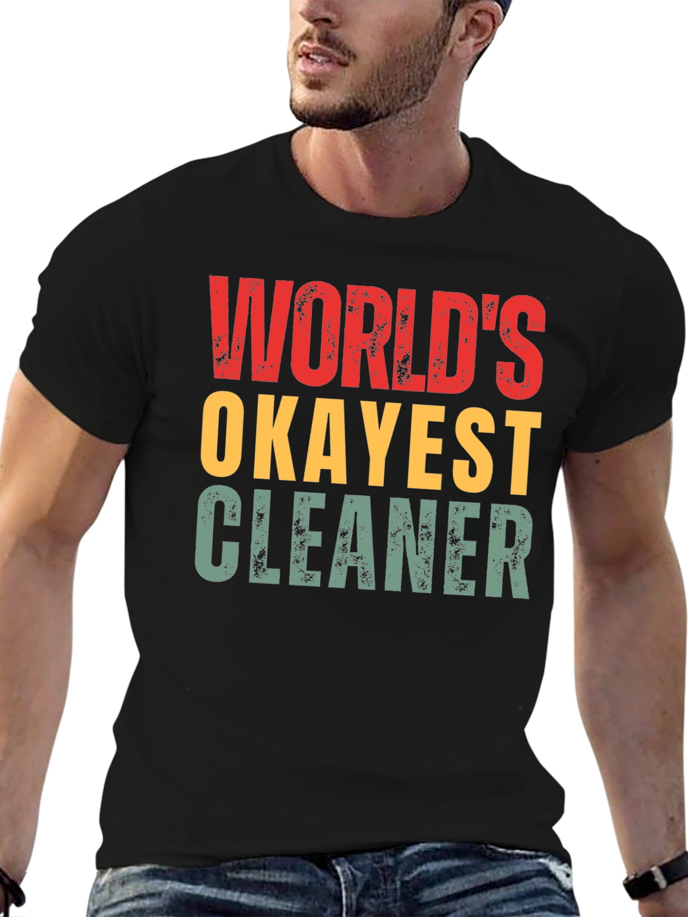 Black World's Okayest Cleaner T-Shirt Funny Gift view 6
