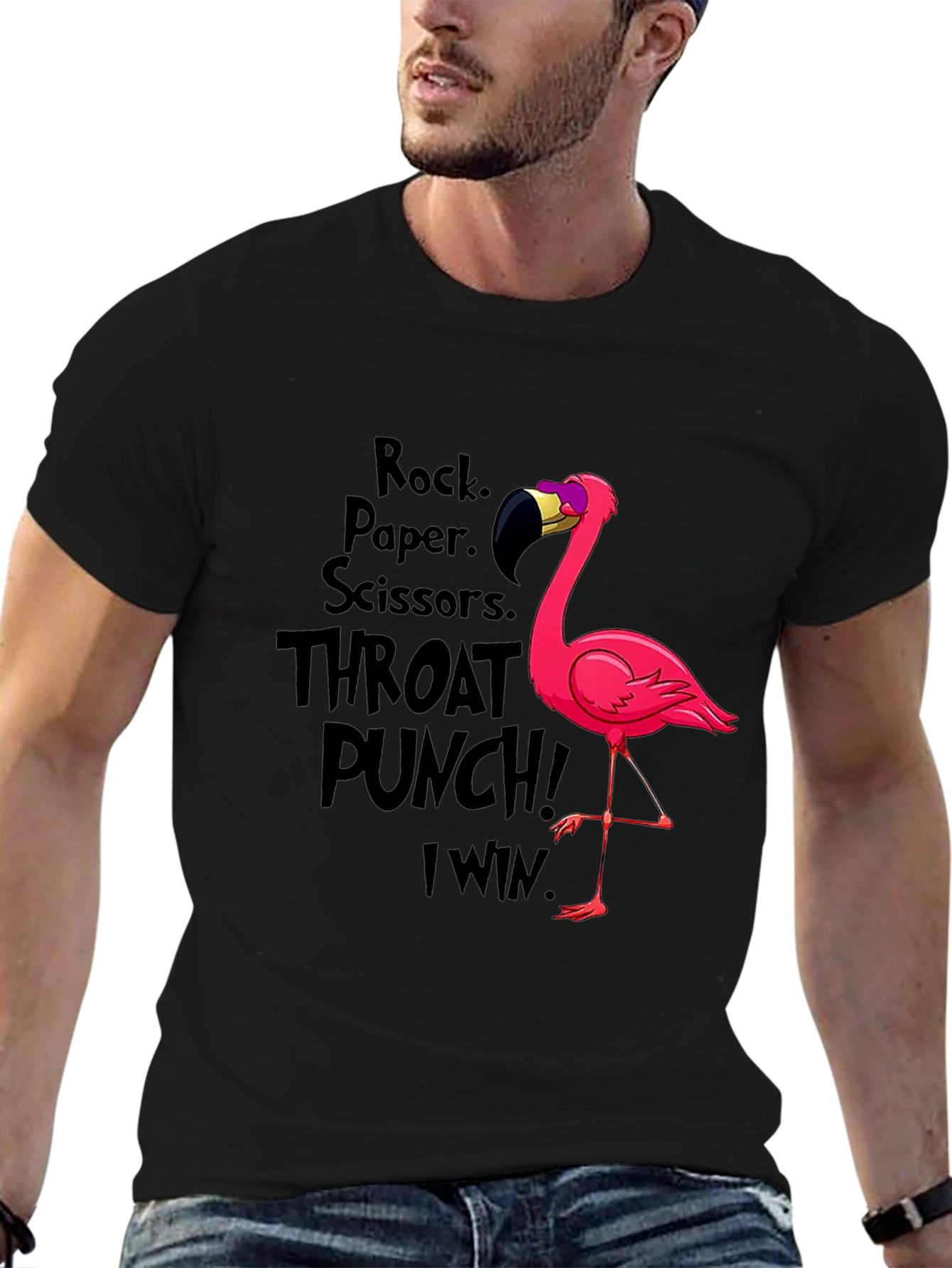 Black Rock Paper Scissors Flamingo T-Shirt view 6