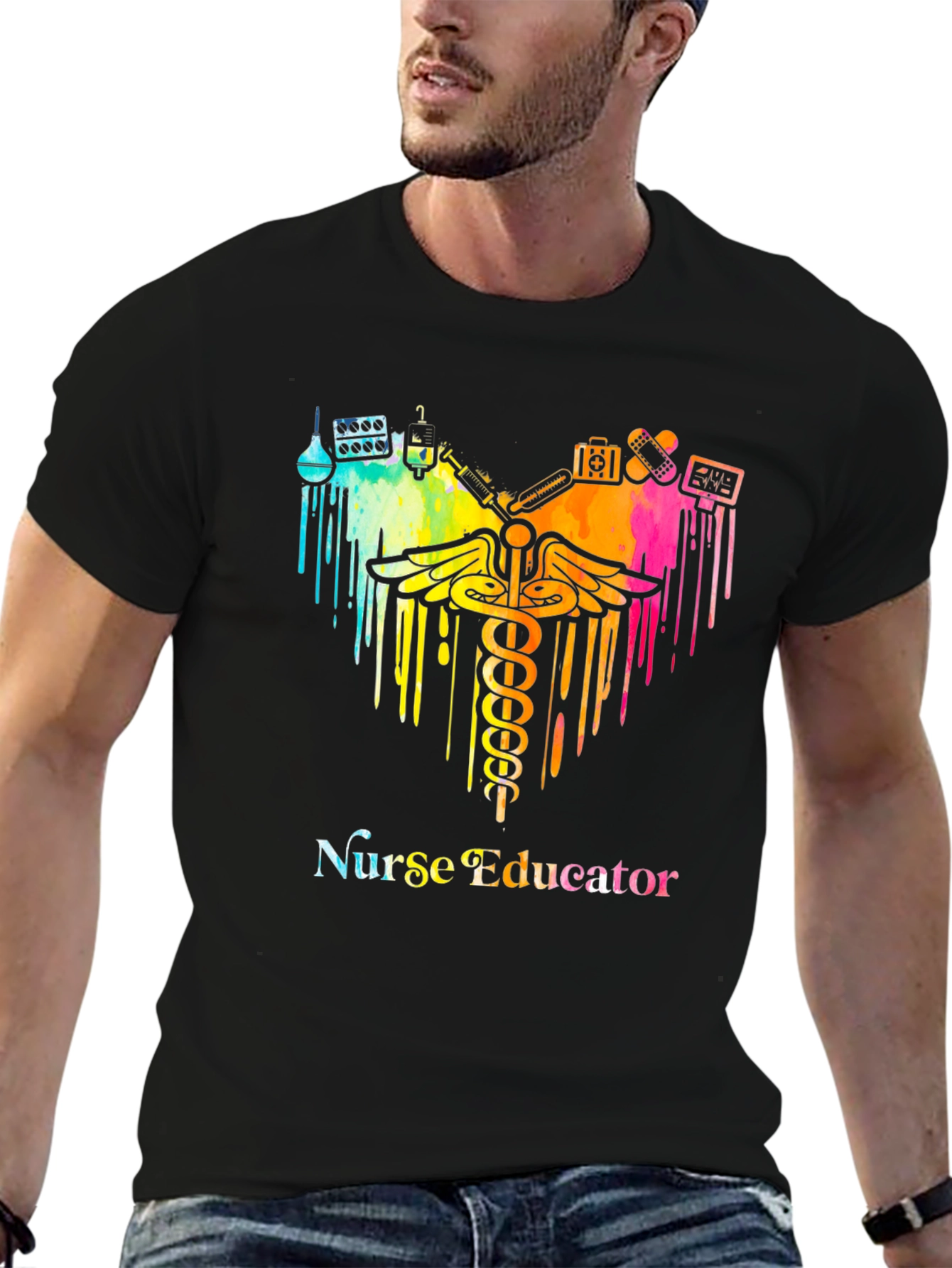 Black Nurse Educator Colorful Graphic T-Shirt view 6