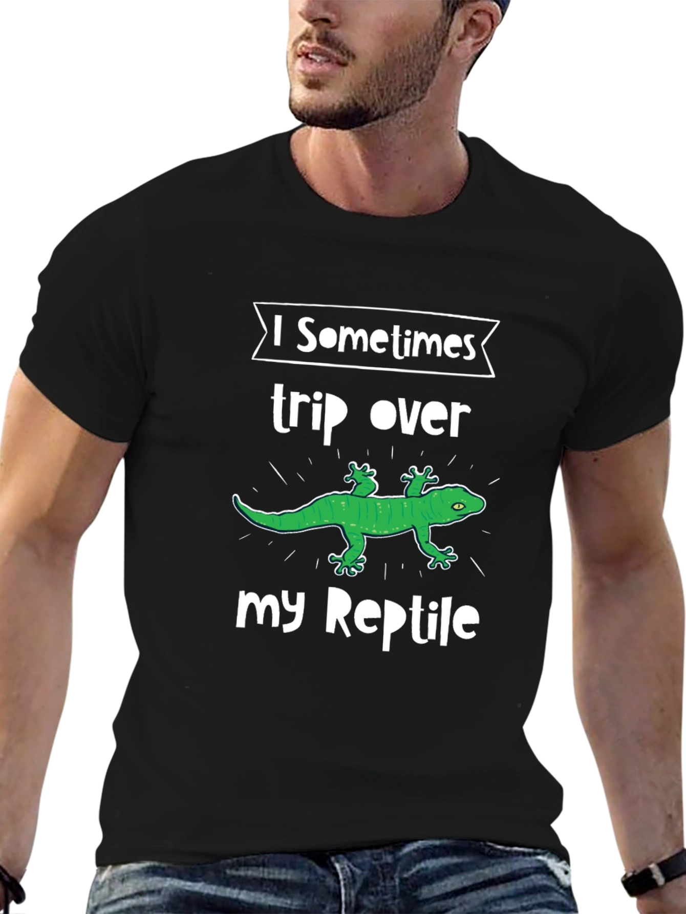 Black Reptile Lover T-Shirt: I Trip Over My Reptile Funny Pet Owner Tee view 6