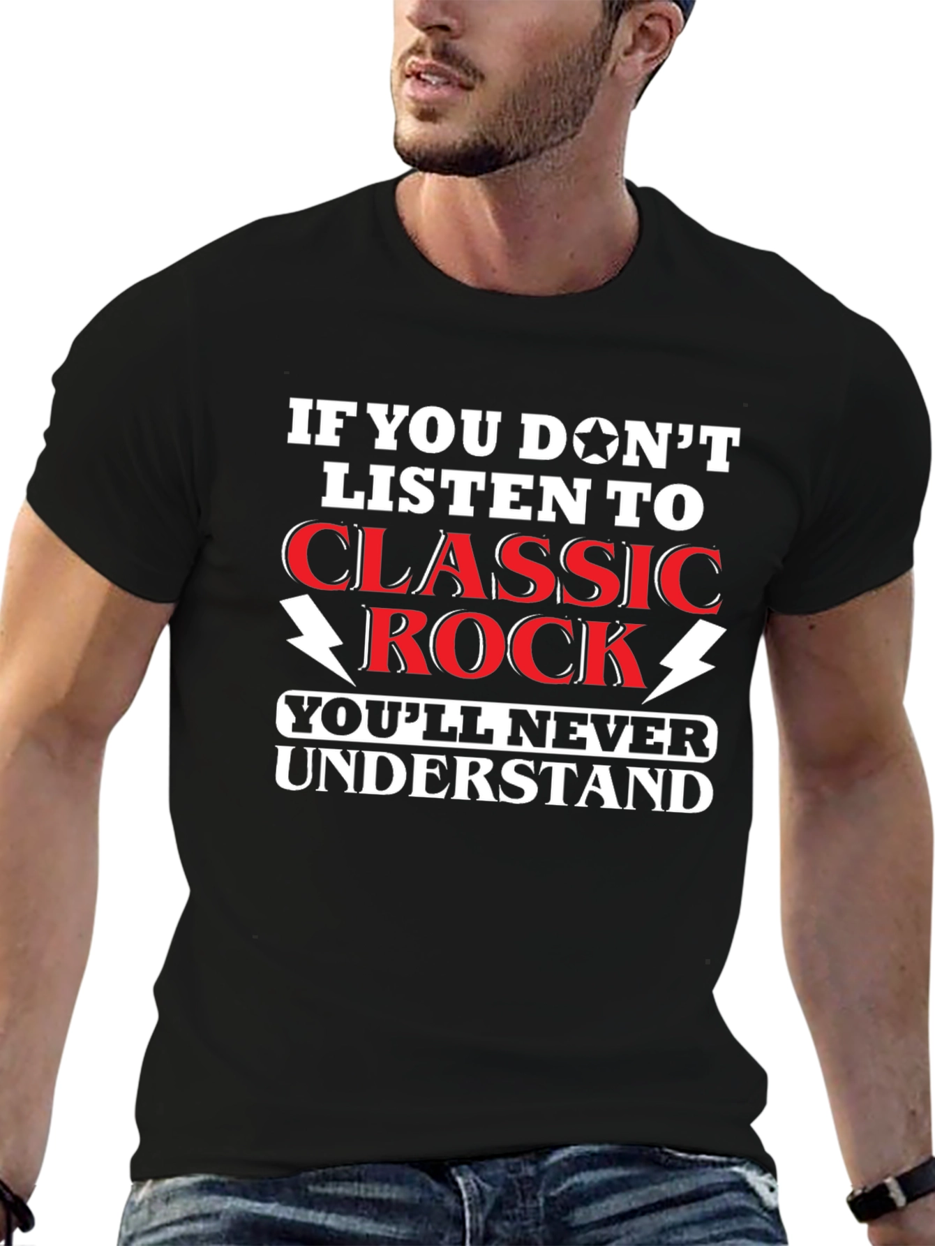 Black Classic Rock Music Fan T-Shirt - Humor Tee view 6