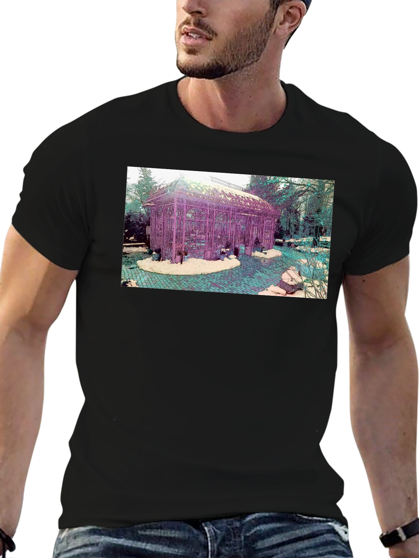 Black Artistic Greenhouse Graphic Tee - Unique Design view 6