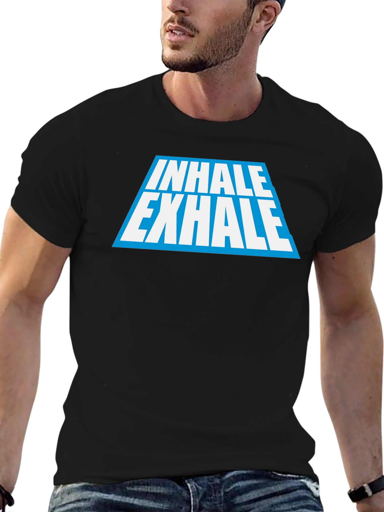 Black Inhale Exhale Graphic Tee - Black Cotton Blend view 6