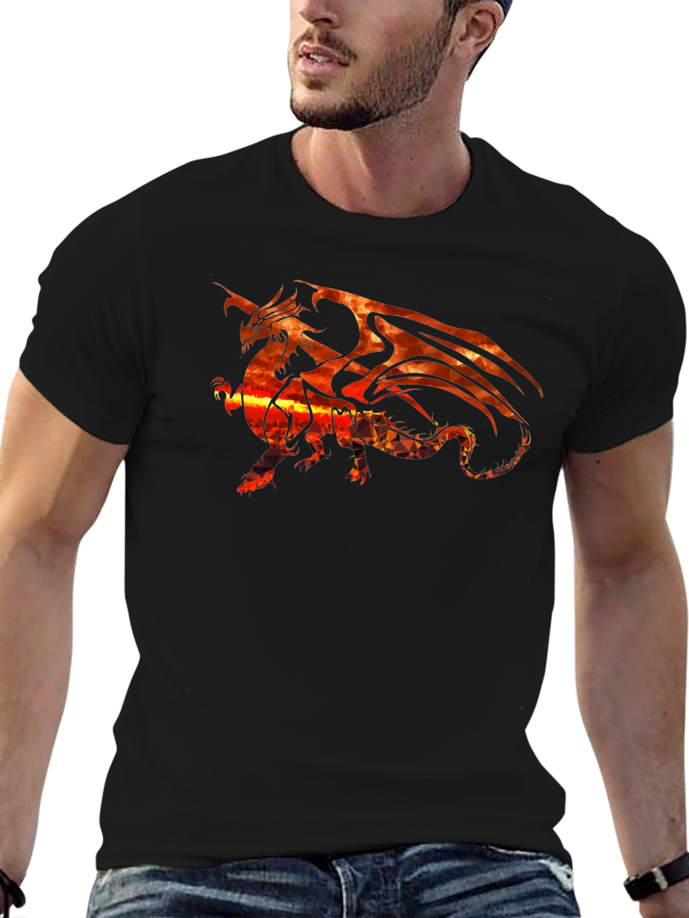 Black Fiery Dragon Graphic Black T-Shirt view 6