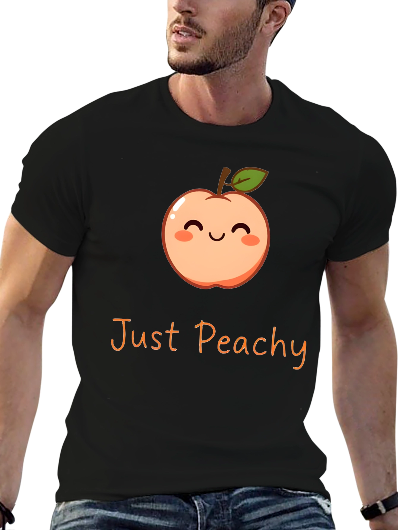 Black Just Peachy Graphic Tee - Cute Fruit T-Shirt view 6