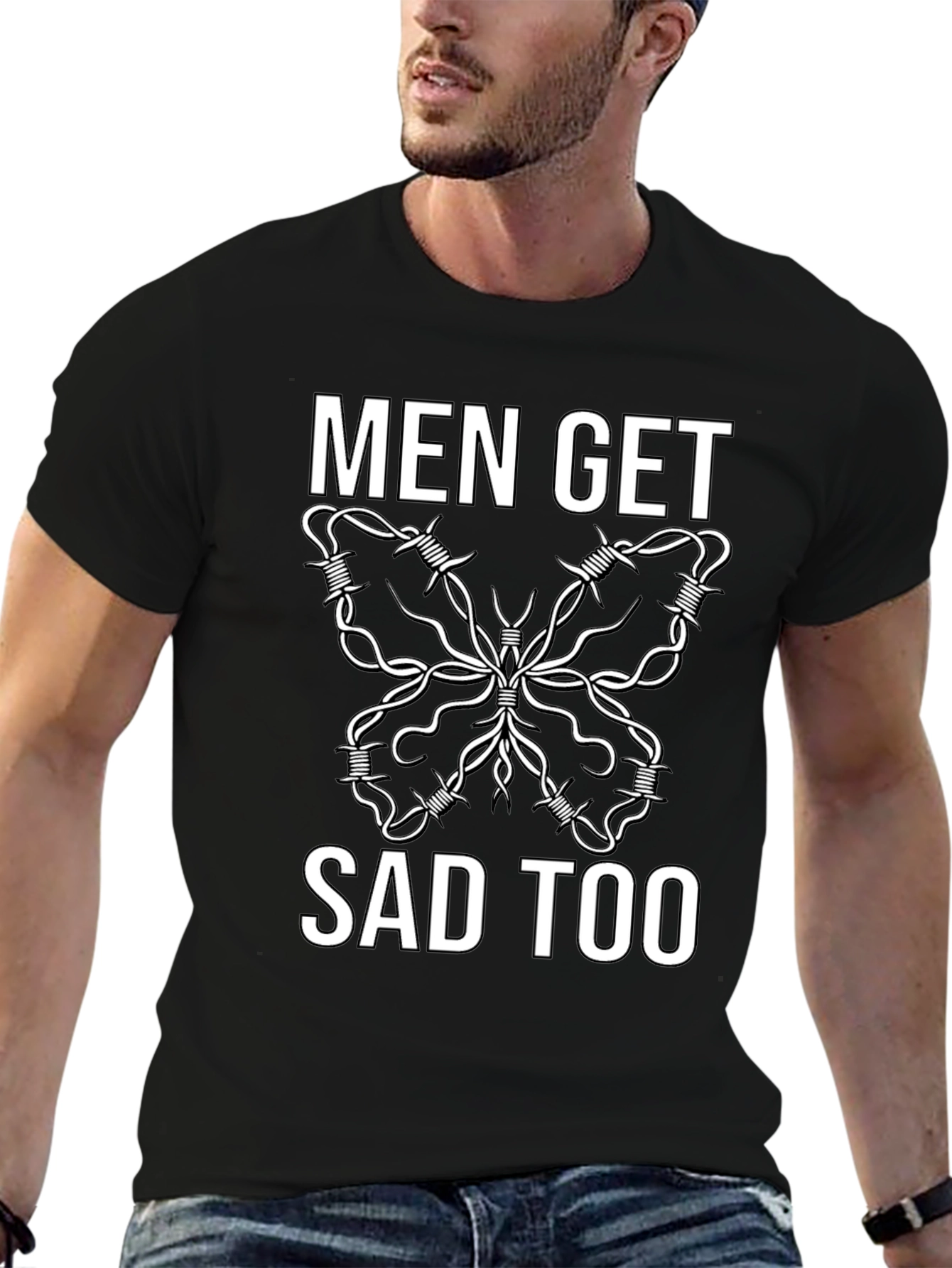 Black Men Get Sad Too Butterfly Barbed Wire Tee view 6