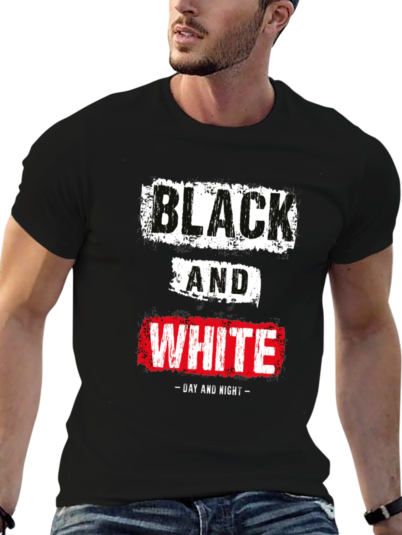 Black Black & White Day Night Graphic T-Shirt view 6