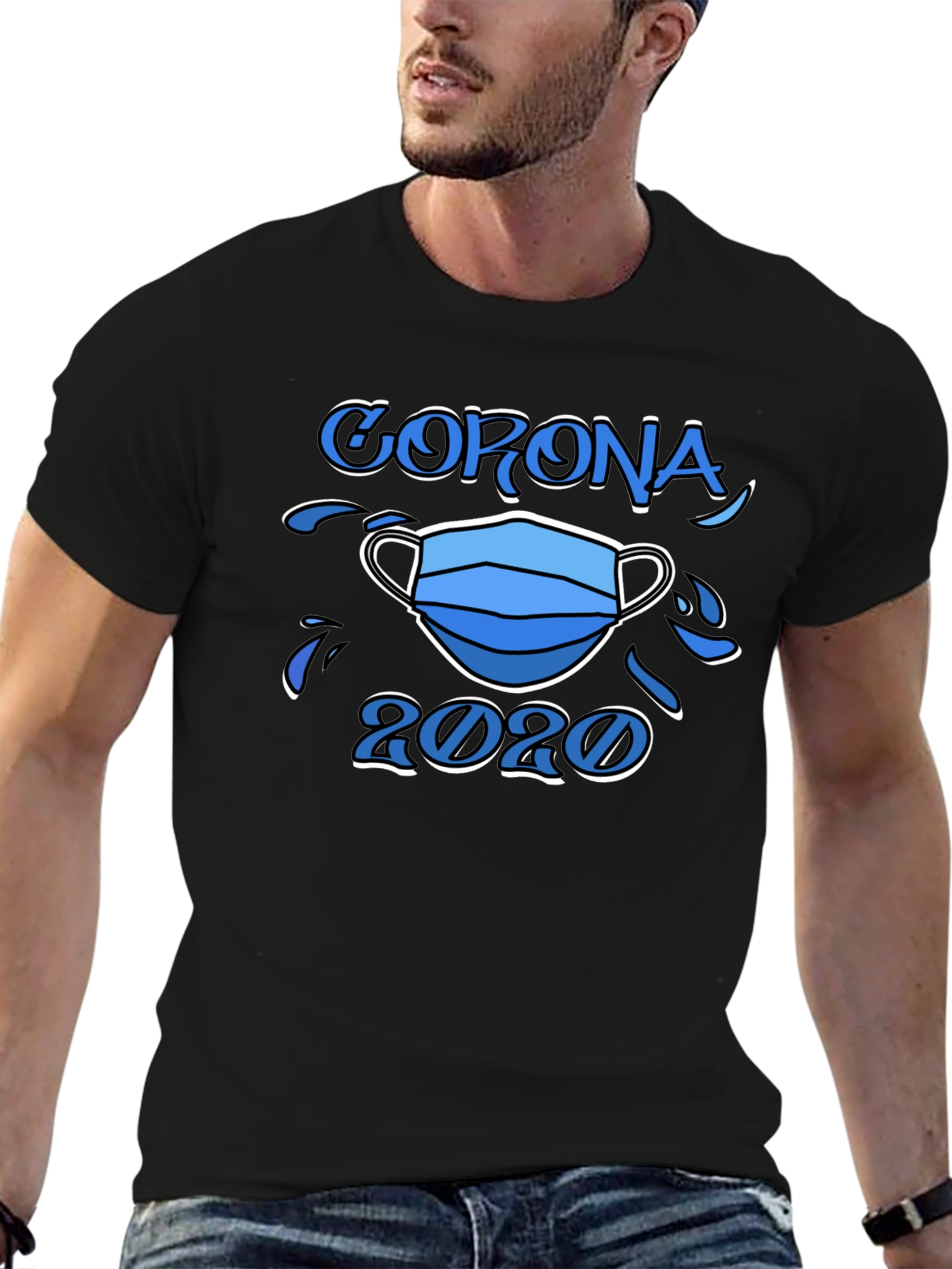 Black Corona 2020 Mask Graphic T-Shirt view 6