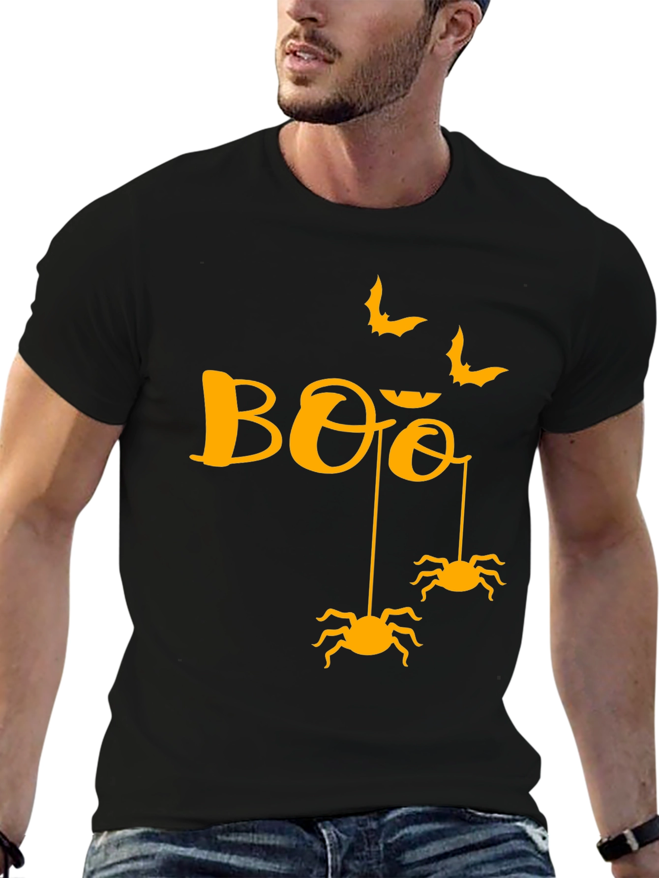Black Halloween Boo Spiders & Bats Graphic Tee view 6