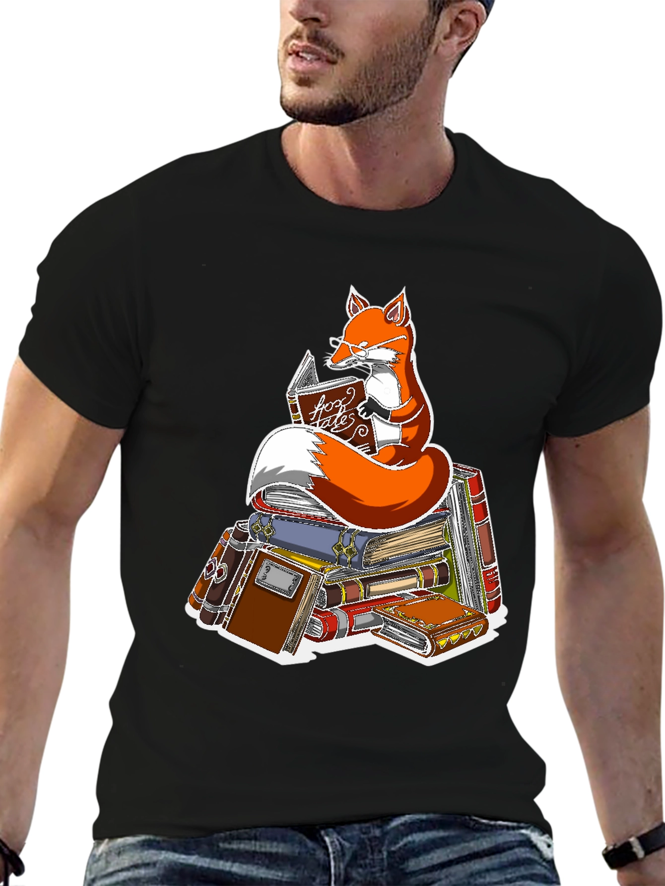 Black Fox Reading Book T-Shirt - Smart Animal Tee view 6