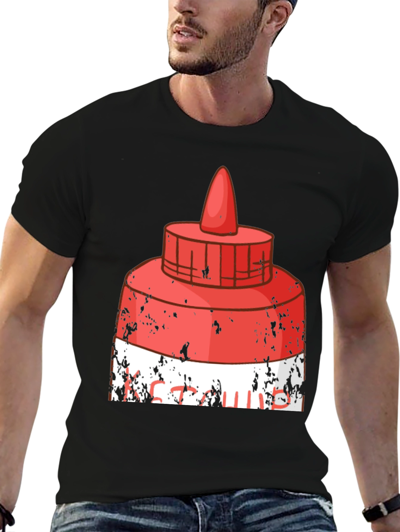 Black Funny Ketchup Graphic T-Shirt view 6