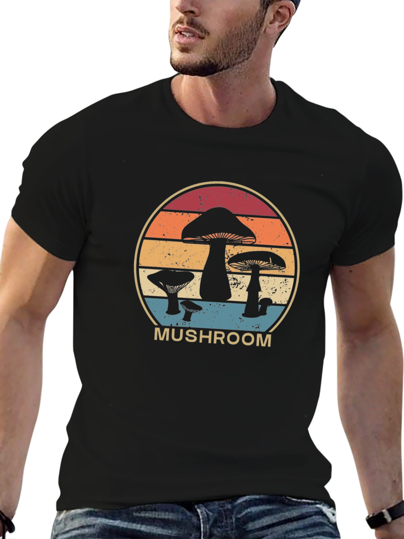 Black Retro Mushroom T-Shirt - Vintage Style Tee view 6